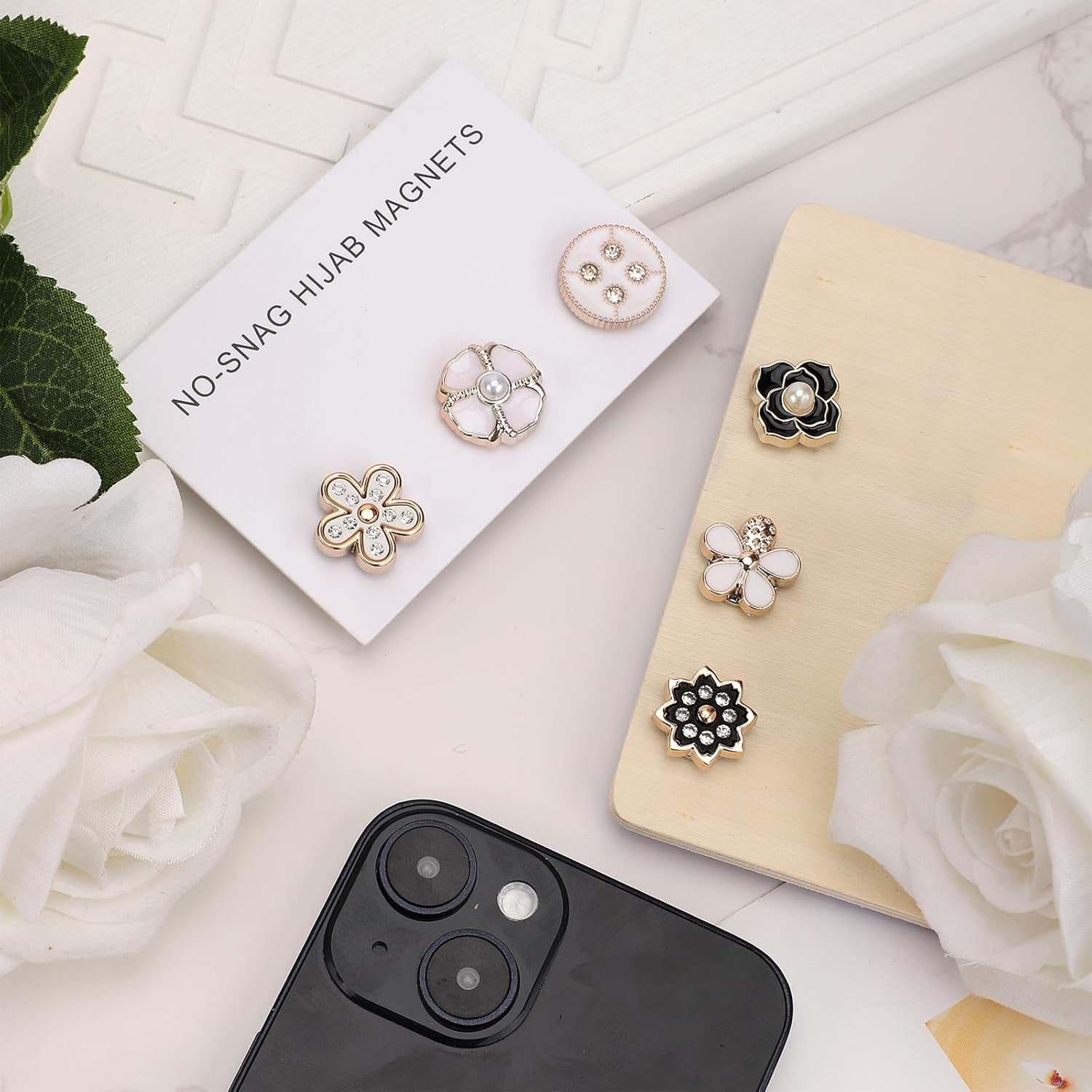 12Pcs Magnetic Hijab Pins, Black and White No Snag Hijab Magnets Multipurpose Strong Magnetic Hijab Buttons Pinless Brooch for Scarves Hats Shirt Collars Shawls (Style1) image number 2