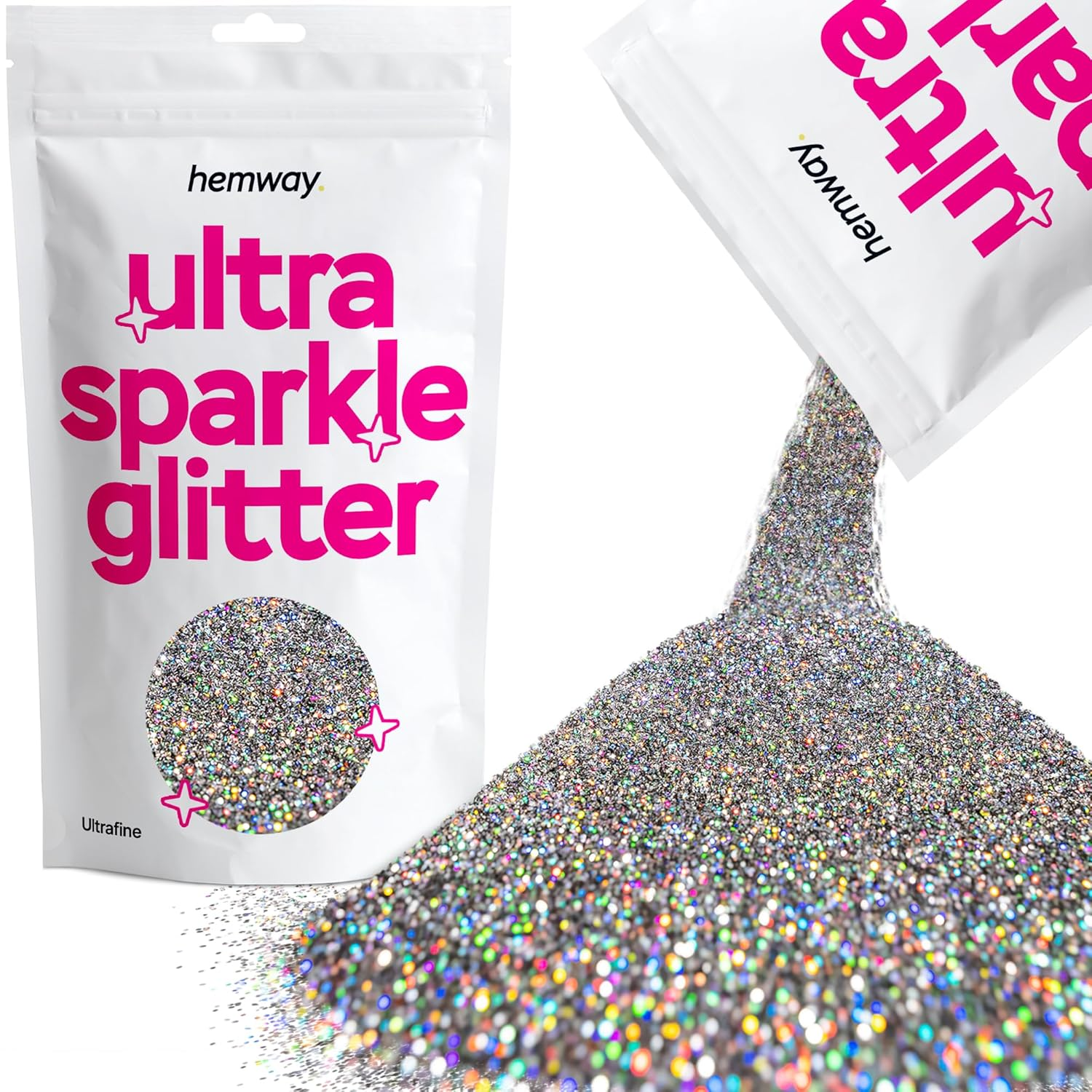 Hemway Premium Ultra Sparkle Glitter Multi Purpose Metallic Flake for Arts Crafts Nails Cosmetics Resin Festival Face Hair - Gun Metal Grey Holographic - Ultrafine (1/128" 0.008" 0.2Mm) 100G / 3.5Oz image number 1