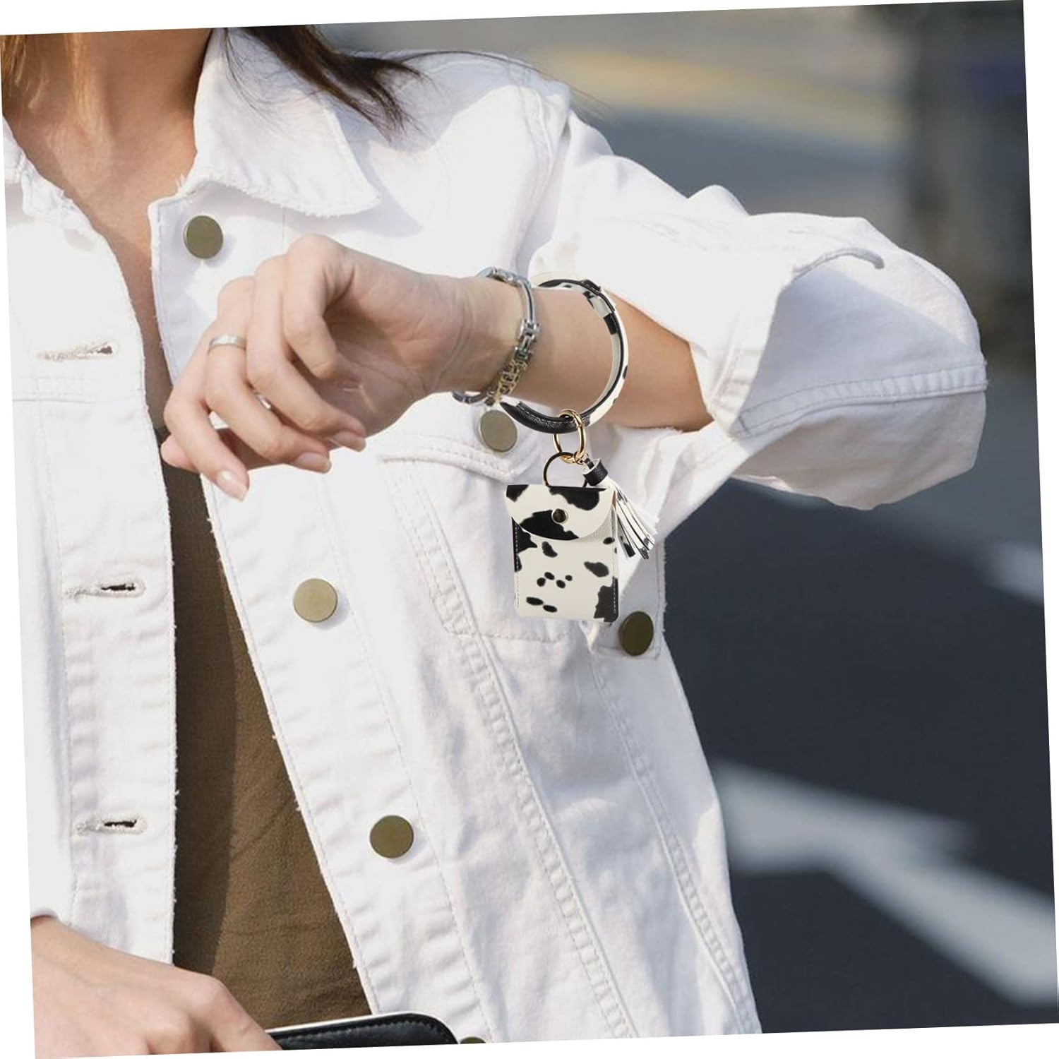 WOFASHPURET Keychain Bangle Purse Multifunctional Storage Bag Easy to Use Key Ring Purse Pattern image number 2