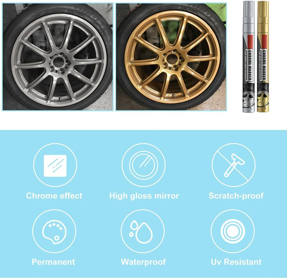 Fdit Car Paint Scratch Repair Pen, Chrome Marker Pen Gold or Silver Touch up Paint for Minor Scratches Swirls with High Gloss Finish for Cars Tires Bumpers 3Pcs (1) - 048 image number 6