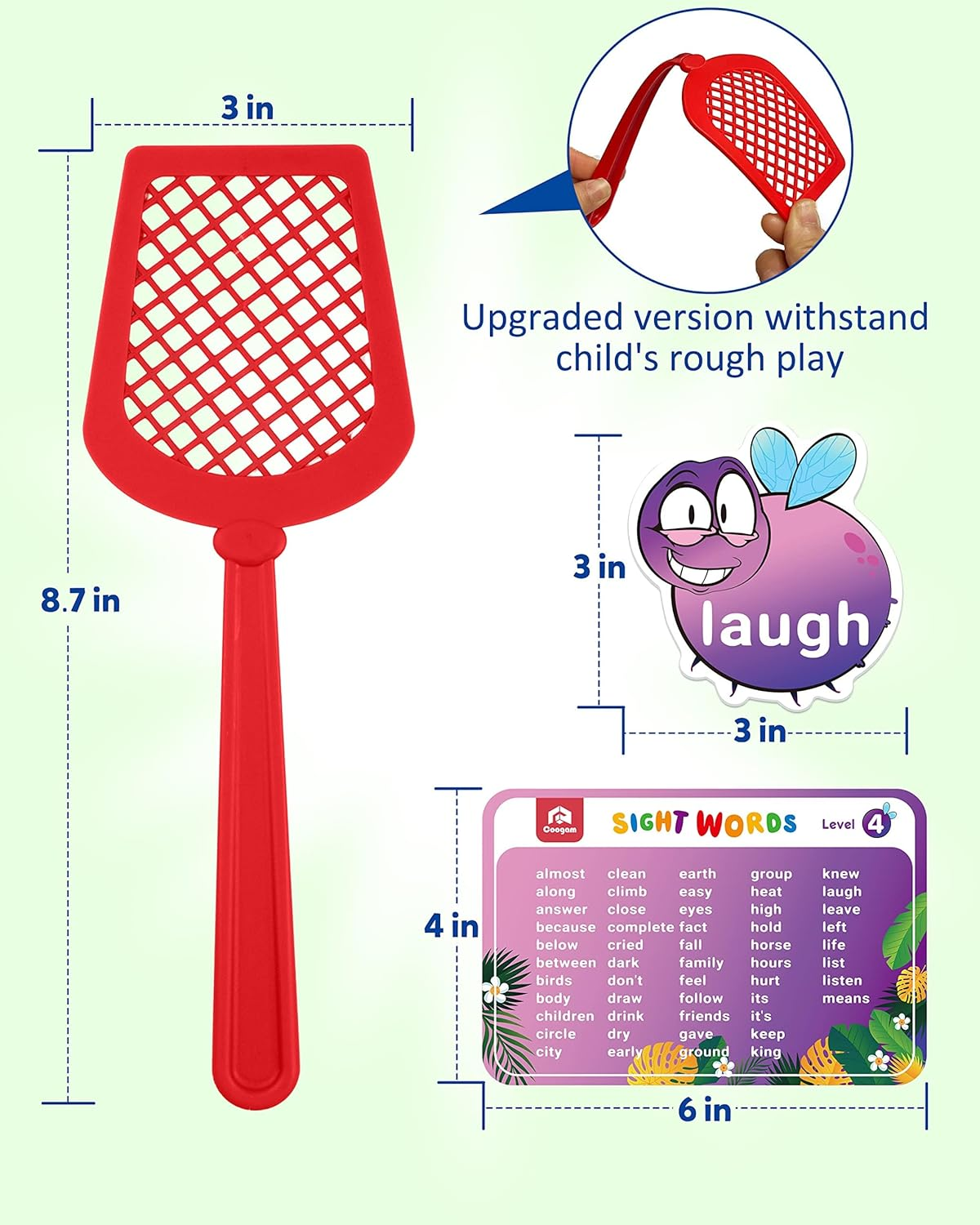Coogam Sight Words Swat Game with 400 Fry Site Words and 4 Fly Swatters Set, Dolch Word List Phonics, Literacy Learning Reading Flash Cards Toy Games for Kindergarten,Home School Kids 3 4 5 Year Old image number 2