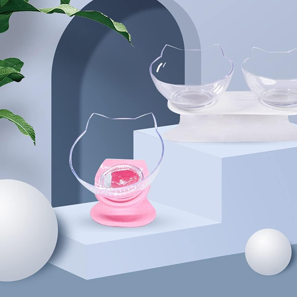 Double Elevated Cat Bowls with Raised Stand, 15 Tilted Cat Bowl Design Neck Guard Stand Raised Pet Food Water Feeder Bowl for Cats or Small Dogs