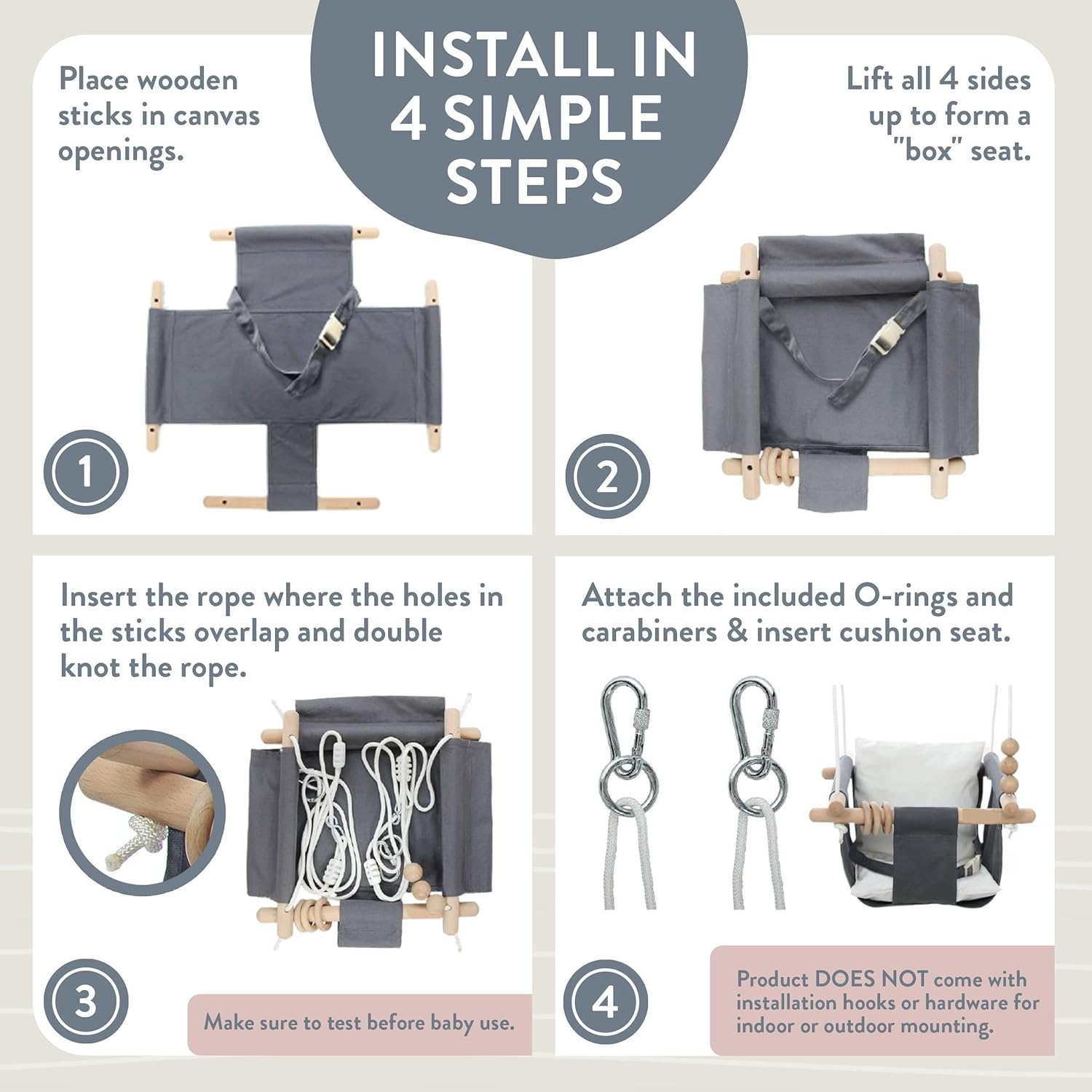 Baby Swing Chair for Indoor & Outdoor Fun &ndash; Soft Cotton Canvas Toddler Swing with Beech Wood Frame &ndash; Safe & Comfy Baby Toys &ndash; Ideal Sensory Swing for Playground & Home Use up to 4 Years image number 5