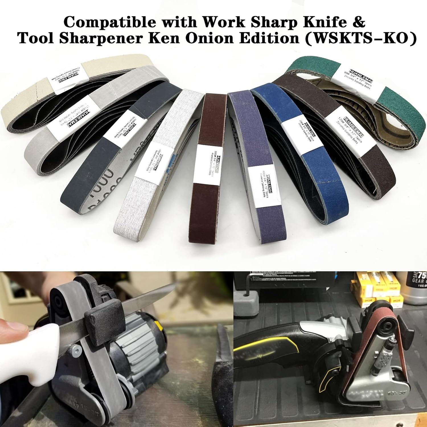 45 Pcs 3/4" X 12" Replacement Sanding Belt Kit for Work Sharp Knife & Tool Sharpener Ken Onion Edition (WSKTS-KO), 80/120/240/400/600/800/1000/2500/5000 Grits image number 1