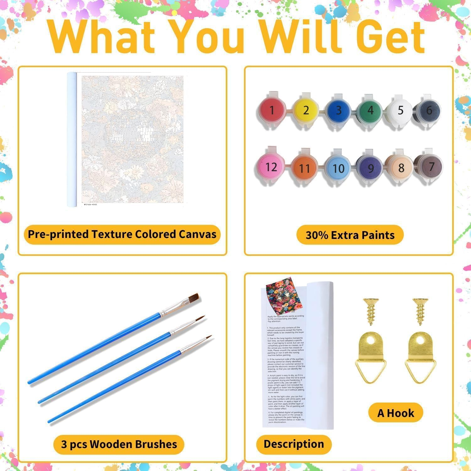 Disco Ball Paint by Numbers Kit for Adults Beginners - 16X20 Inch DIY Acrylic Painting on Canvas, Home Wall Art Decor for Living Room & Bedroom