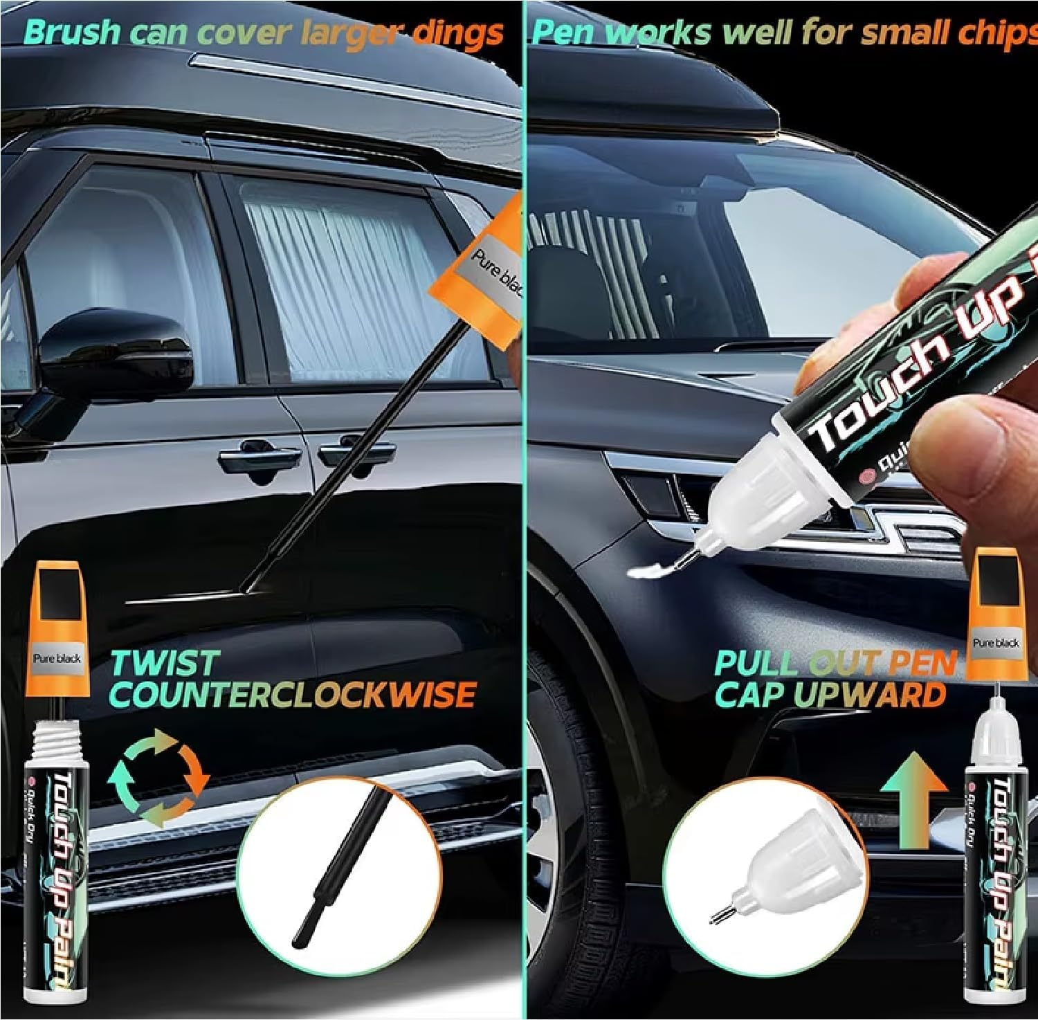 Touch up Paint for Cars, Wheel Scratch Repair Pen, Car Rim Paint, Quick and Easy, Auto Scratch Erase, Automotive Scratch Remover for Deep Scratch (Black) image number 3