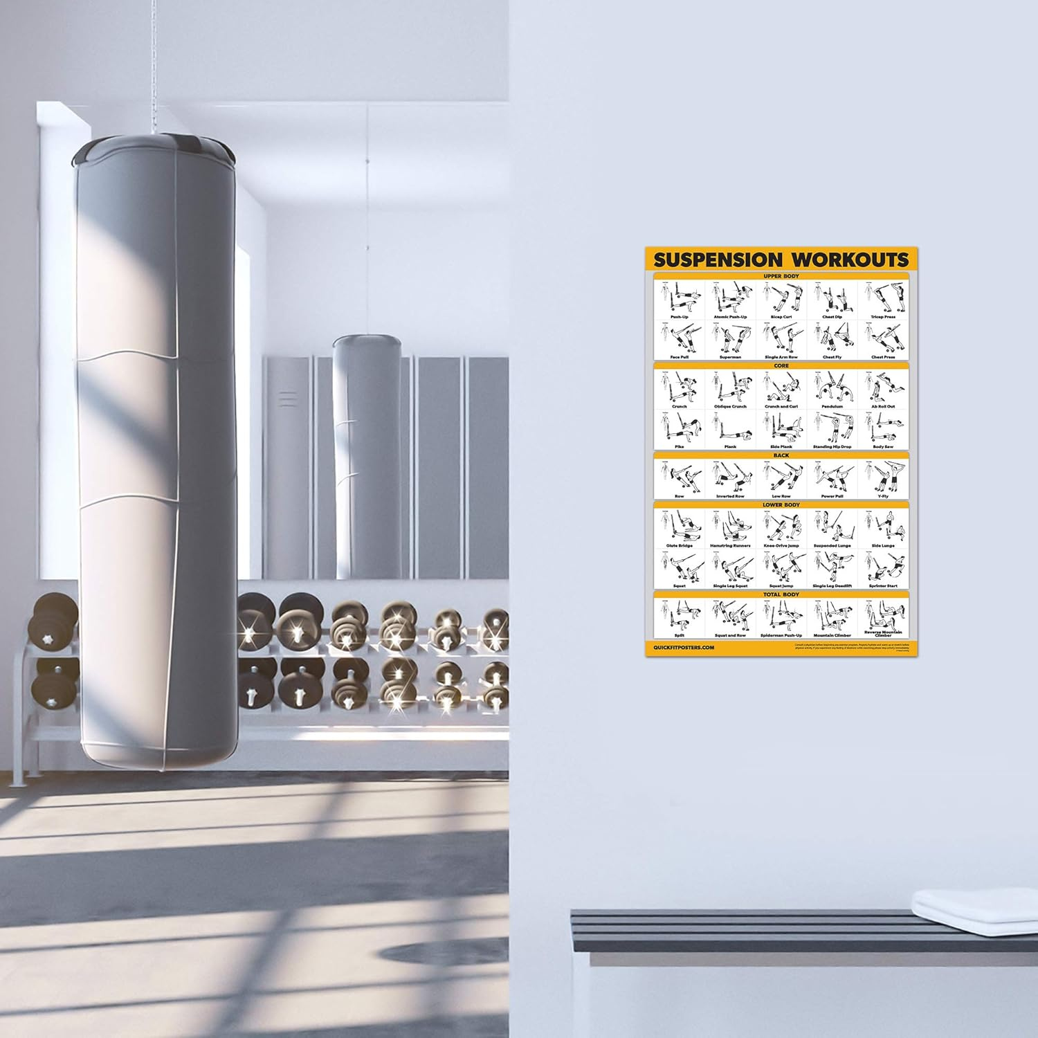 10 Pack - Exercise Workout Poster Set - Dumbbell, Suspension, Kettlebell, Resistance Bands, Stretching, Bodyweight, Barbell, Yoga Poses, Exercise Ball, Muscular System Chart (LAMINATED, 18" X 27")