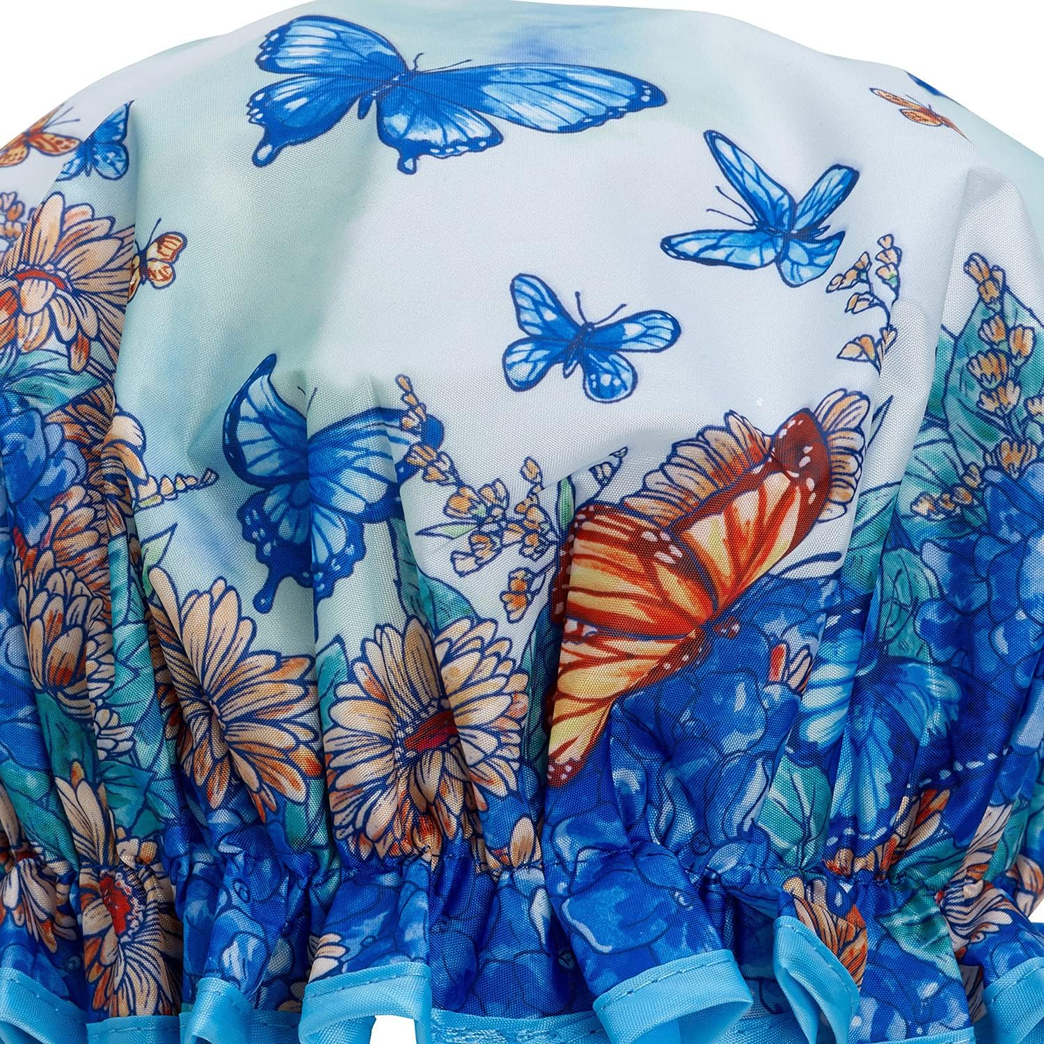 Bodylife Shower Cap Reusable Bath Cap Dual Layered Waterproof Blue Butterflies 27Cm image number 2