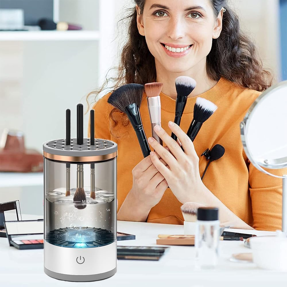 Makeup Brush Cleaner, Electric Cosmetic Brush Cleaner Machine, Automatic Rotating Deep Cleaning, for Different Size Makeup Brushes