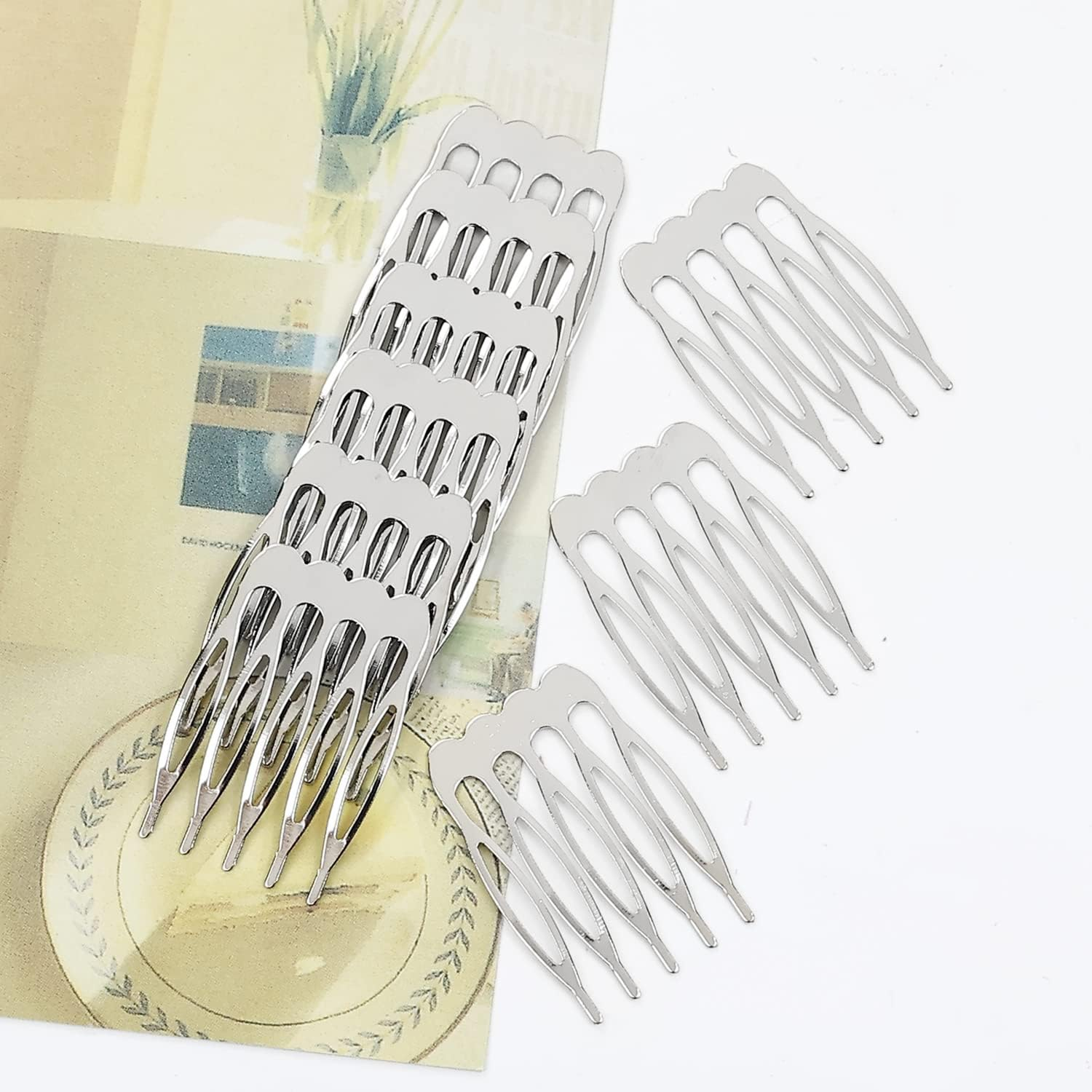 Pack of 20 Bulk 5 10 Teeth Silver Metal Side Hair Combs Plain Blank Craft DIY Wire Sliding Combs Wedding Bridal Veil Combs Decorative Headwear French Twist Updo Clips