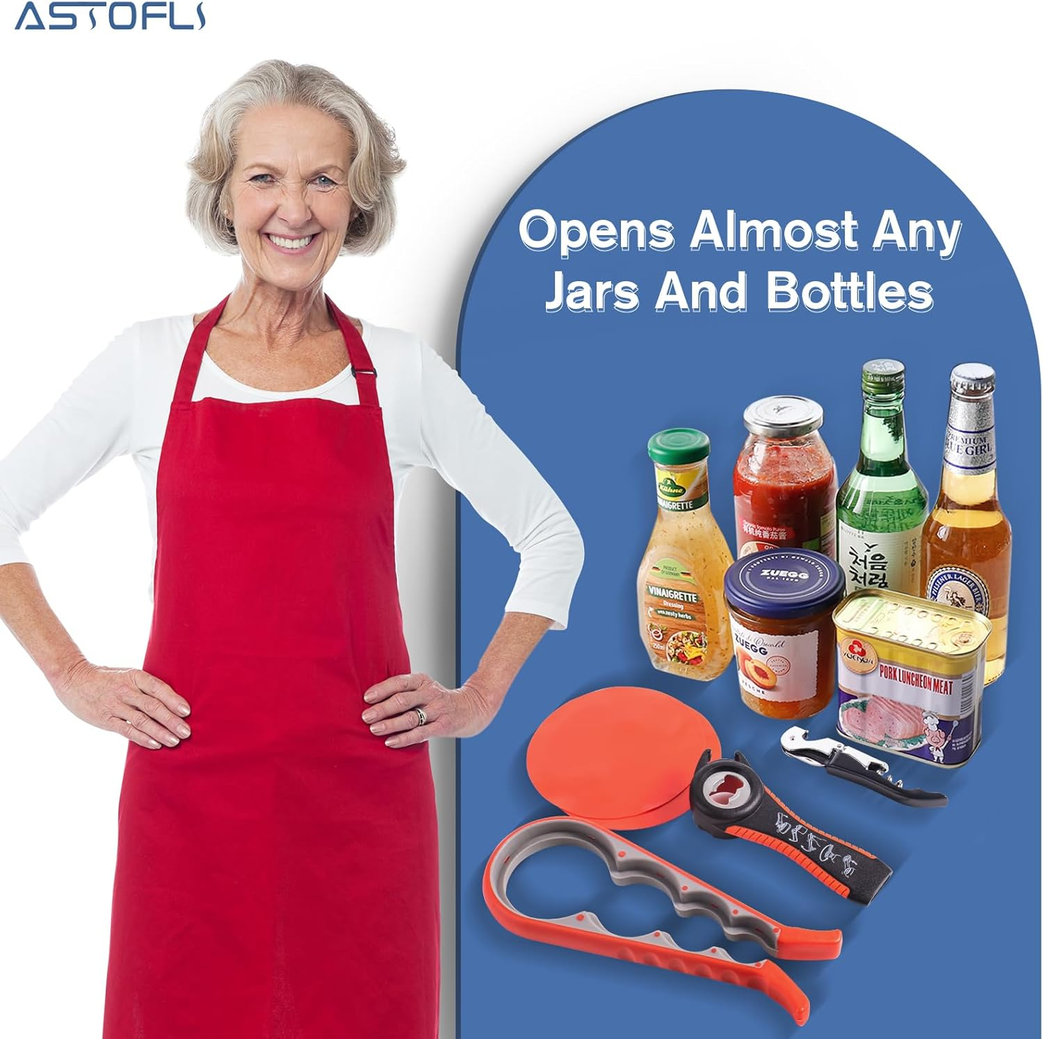 Astofli 5 Pack Jar Opener for Seniors with Arthritis, Easy Twist Lid Opener Jar Opener for Opening Jars with 2 PCS Rubber Jar Gripper, Multi Can Openers Prime for Seniors with Arthritis image number 1