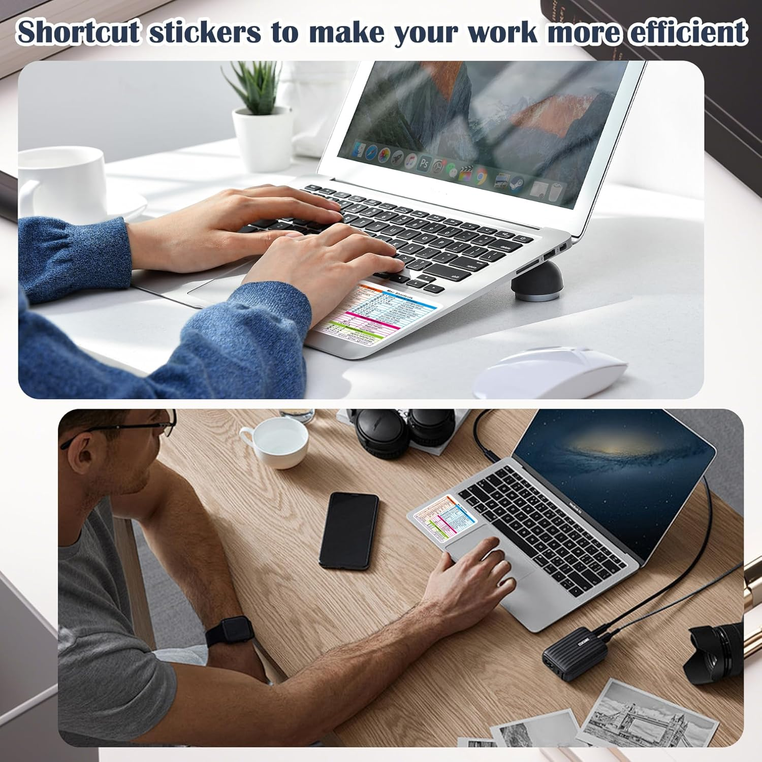 EKIND Mac Shortcuts Stickers, Mac Quick Reference Guide Keyboard Shortcut Stickers for Macbook, Laptop Accessories (Two Sheet Same, White) image number 5