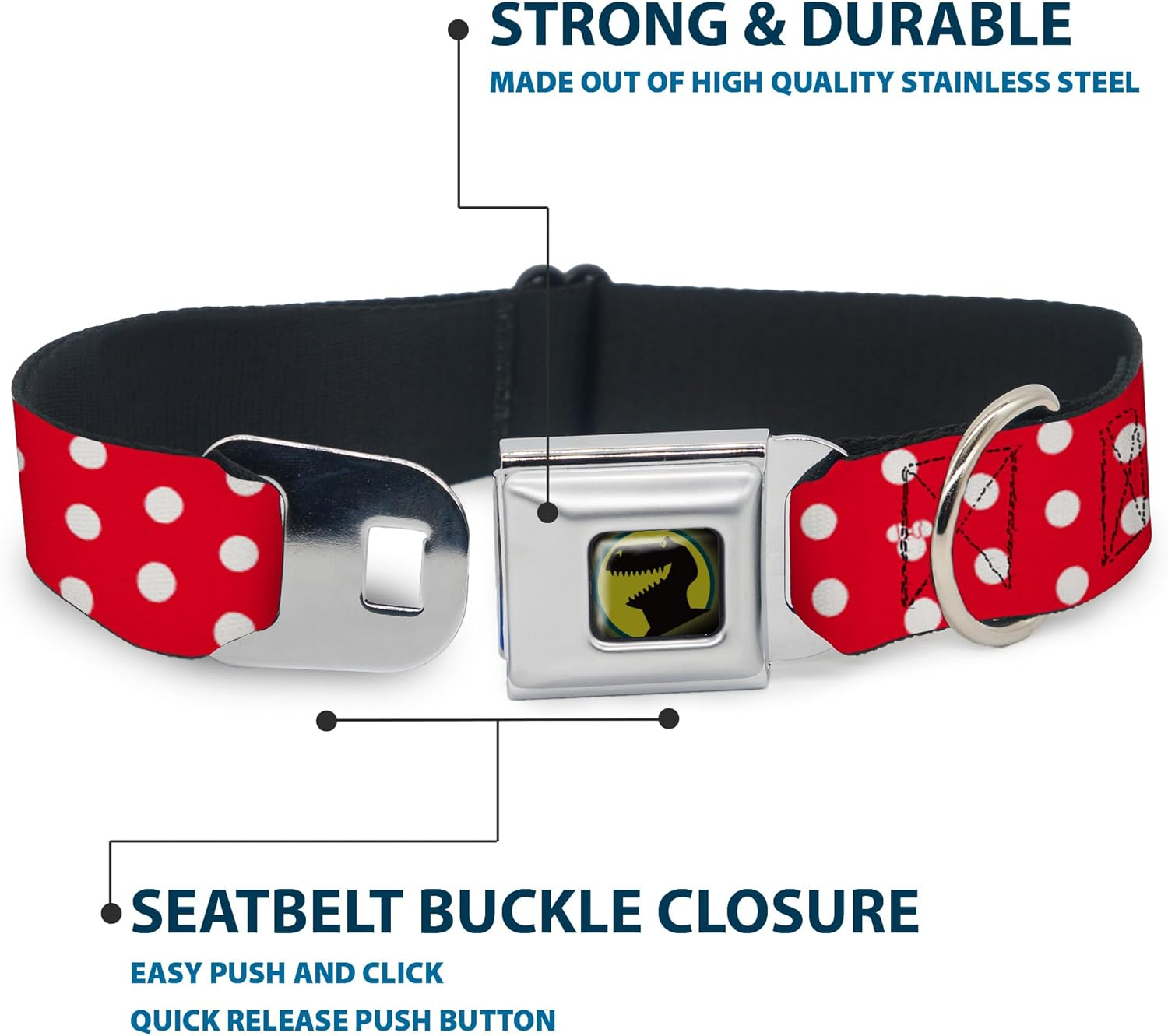 Buckle-Down Seatbelt Buckle Dog Collar - Minnie Mouse Polka Dot/Mini Silhouette Red/White - 1.5" Wide - Fits 13-18" Neck - Small image number 2