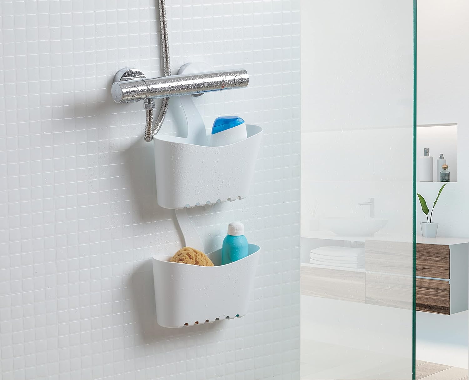 TATAY Hanging Shower Basket, Polypropylene, Multifunctional Basket, White, Dimensions: 25 X 9 X 28 Cm - Beige image number 2