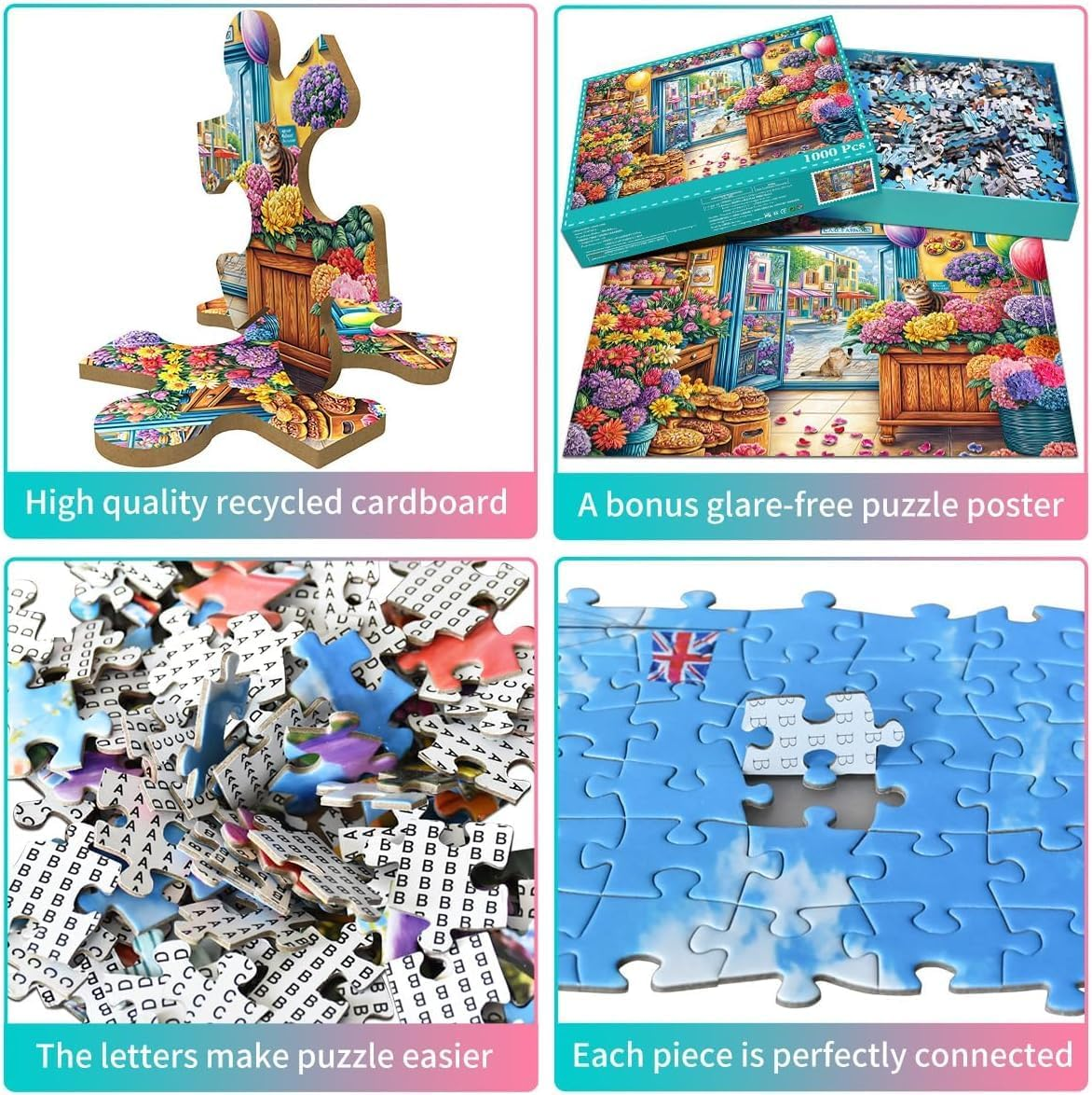 Jigsaw Puzzles for Adults 1000 Pieces, Interlock Perfectly Letter on Back No Dust, Home Decor Birthday Gift Toy for Men Women Elders Seniors, 1:1 Poster - Full House image number 4