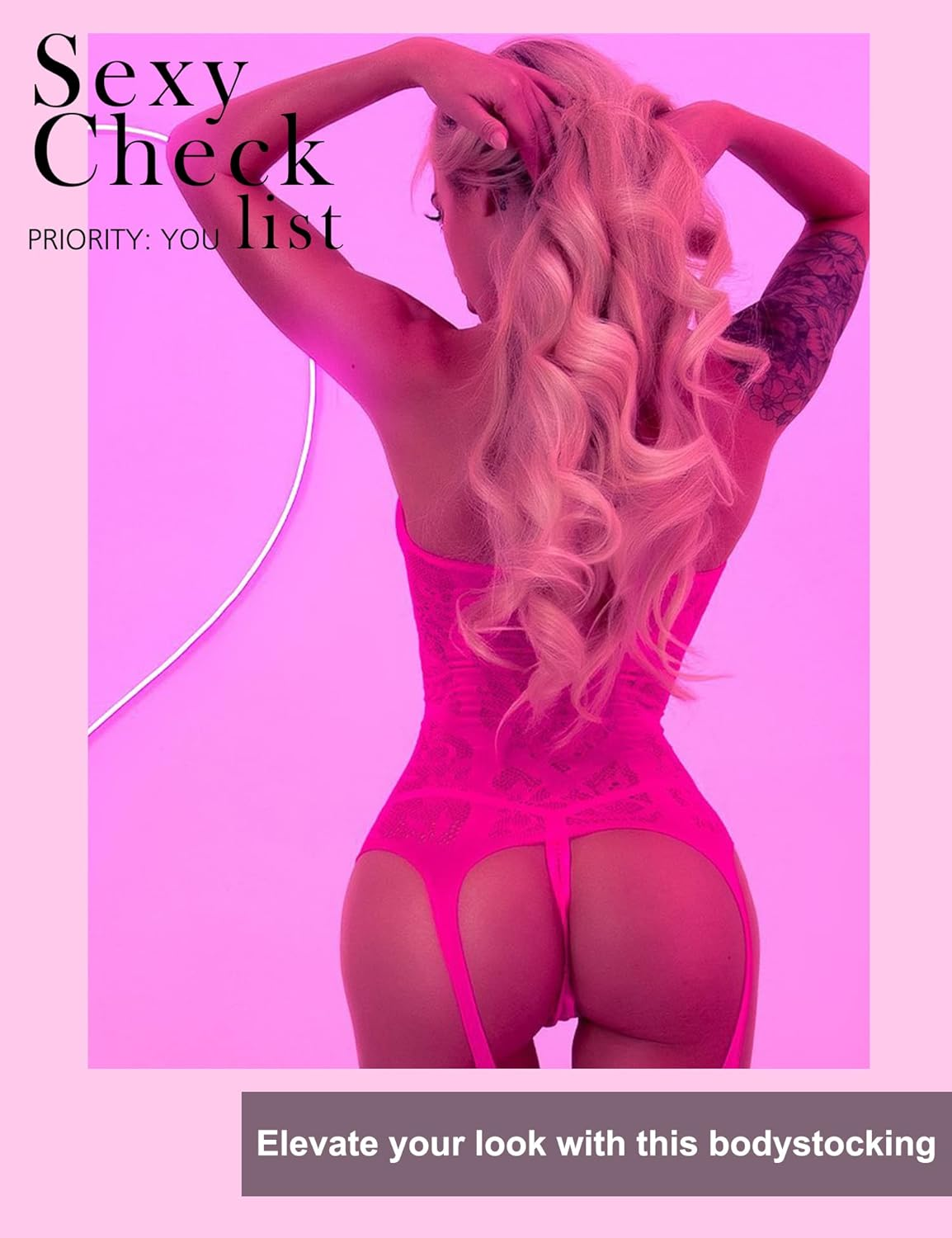 RSLOVE Women Fishnet Bodystocking Attached Stockings Sexy Lingerie Crotchless Bodysuit One Piece Babydoll One Size