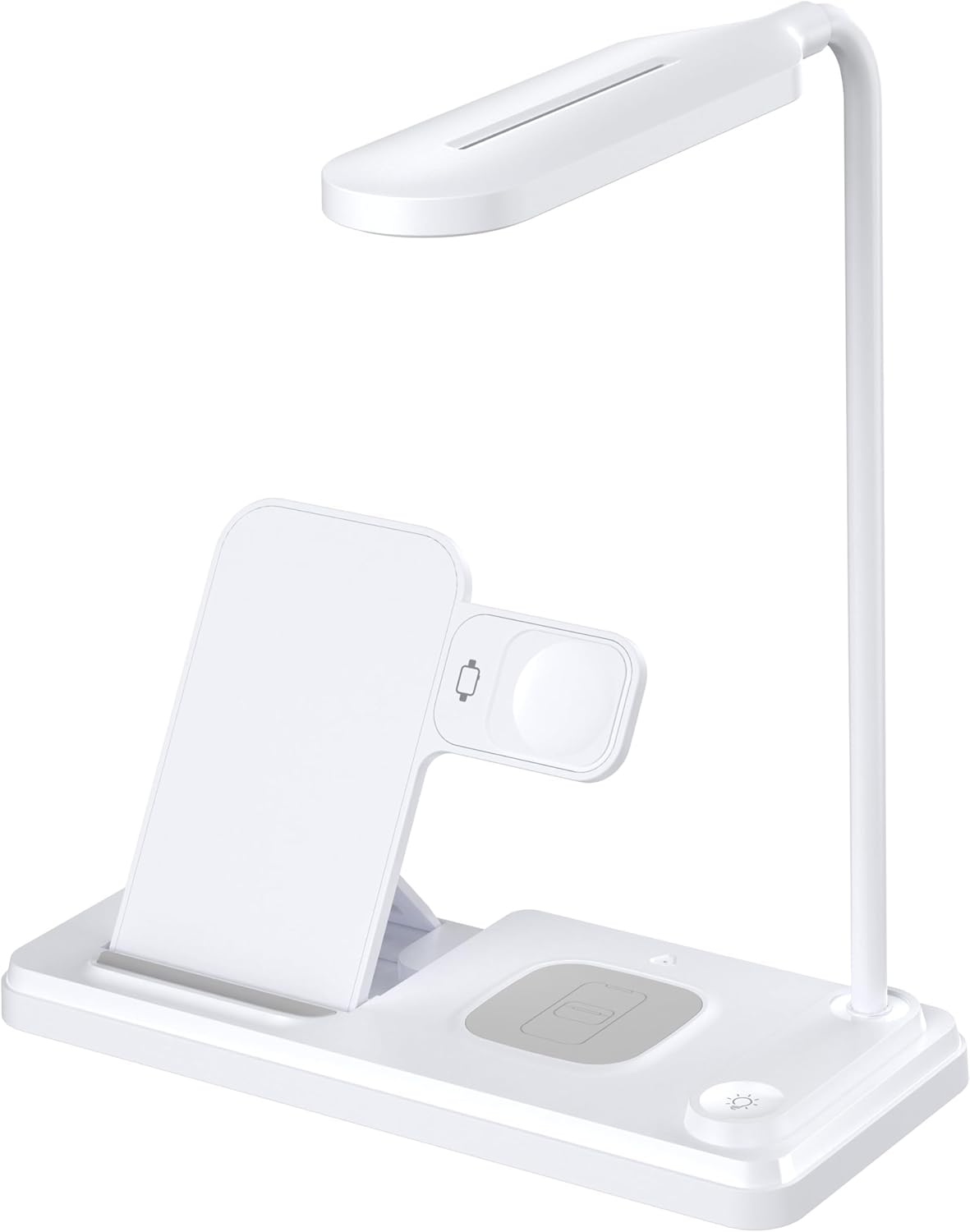 4-In-1 Wireless Charging Station & LED Desk Lamp, 10 W Fast Qi Charger Stand for Iphone 15/14/13/12 Series, Samsung Galaxy, Airpods, Apple Watch, Foldable Dimmable 3-Color Light (Black)