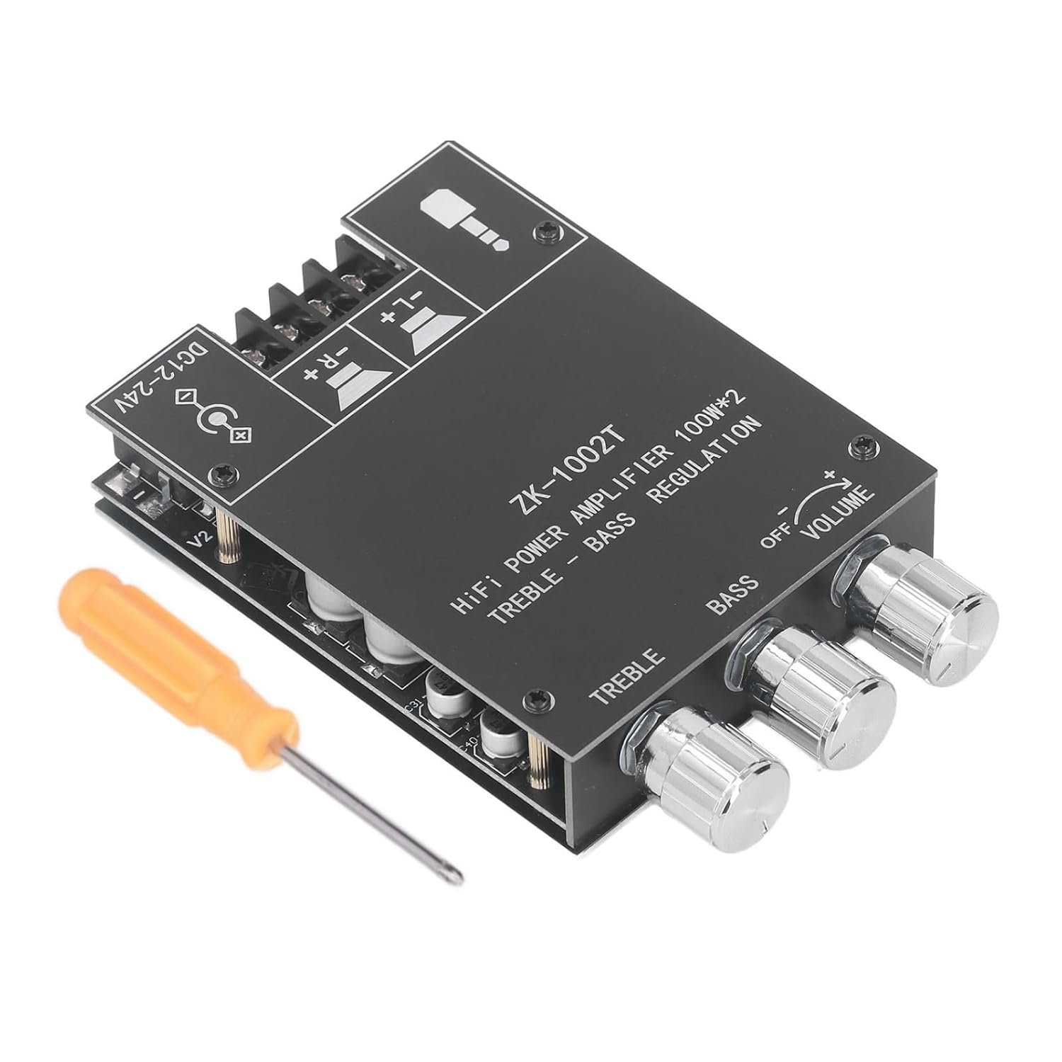 ZK-1002T Bluetooth Amplifier Board, 100W+100W 2.0 Channel Stereo Amp Board, BT and AUX Inputs, 12-24V, with Treble and Bass Control