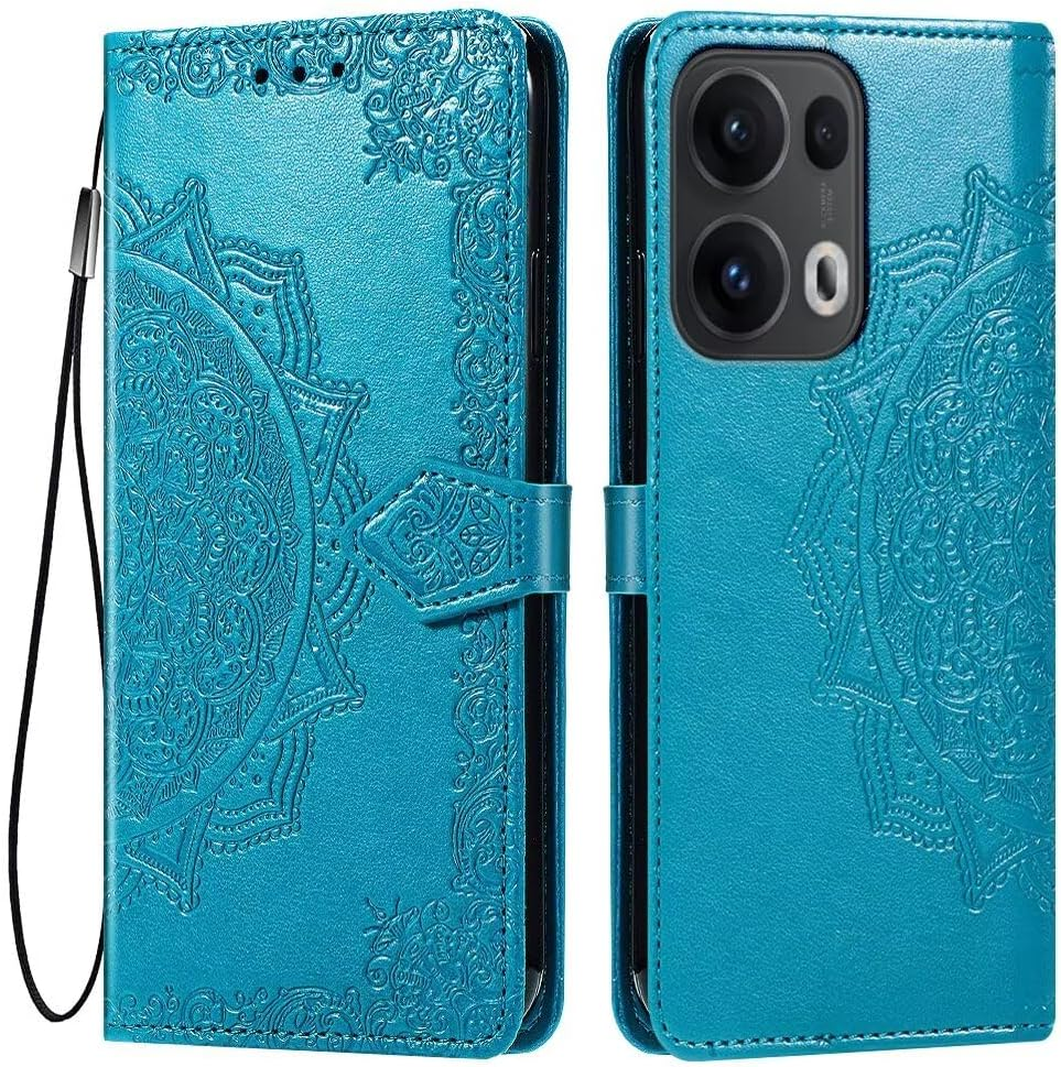 HONLEN Case for Oppo Reno13 F/Oppo Reno 13F 5G Mobile Phone Case, (6.67 Inches) Premium PU Leather Wallet Magnetic Closure Flip Case with 3 Card Slots, Mandala Pattern Case Blue