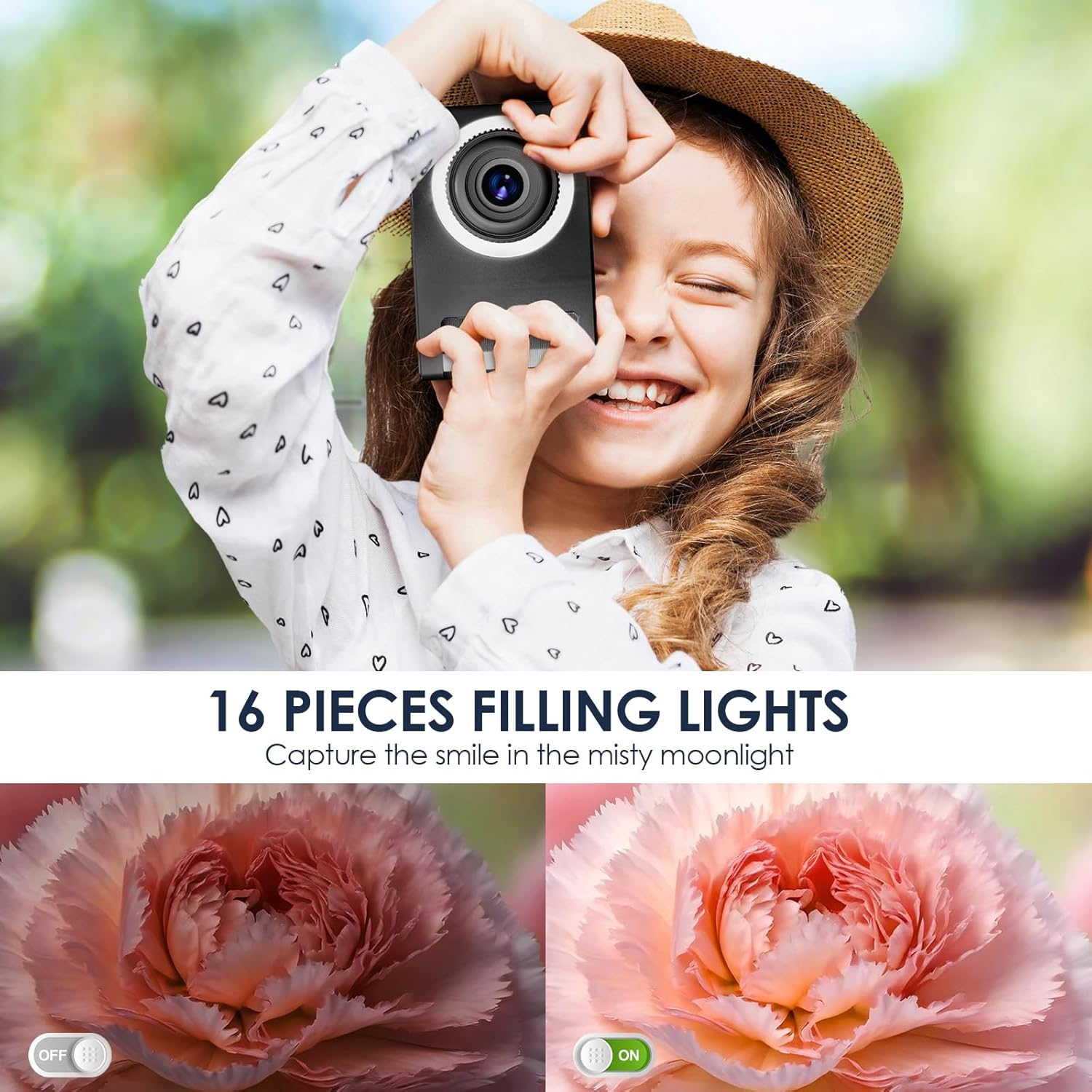 ARNSSIEN Digital Camera for Kids, 1080P Vintage Kids Camera for Toddler, 2.4" IPS Screen Child Cam with 16 LED Filling Lights, Birthday Festival Present for Older, Teens, Students, Beginners,Y2 - Navy Blue image number 4