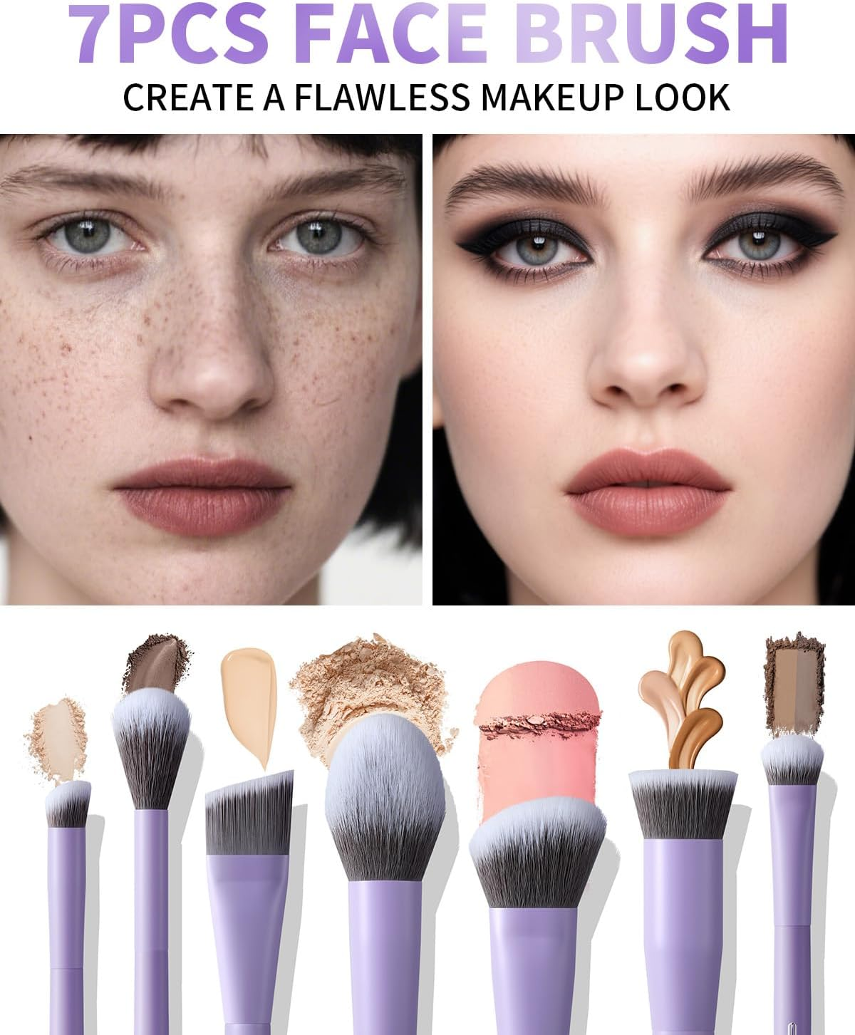 EIGSHOW Makeup Brushes Set, 15Pcs Professional Make up Brush with Silver Ion Bristles for Foundation Powder Blush Highlighter Concealer Eyeshadow Eyeliner, Travel Gift Set (Matte Purple) - Champaign Gold image number 4