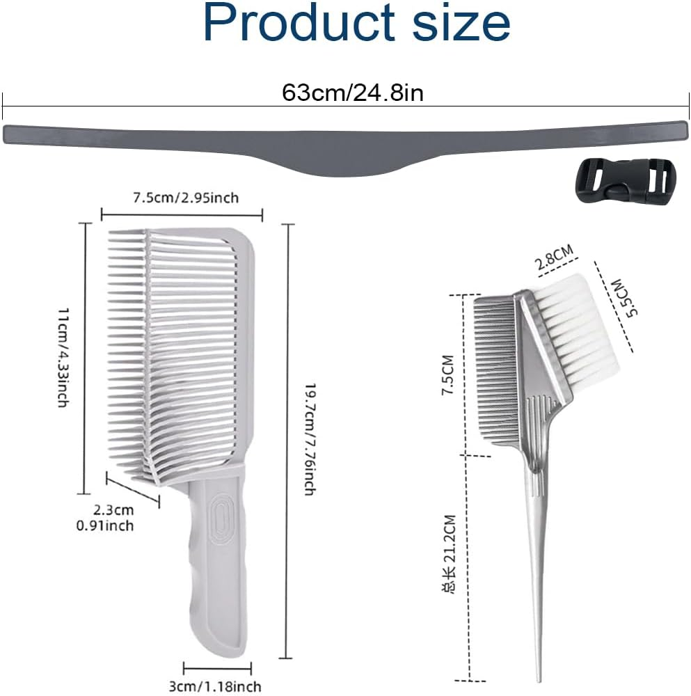 Youery Pack of 3 Barber Comb for Men, Hair Cutting Comb, Hair Cutting Set, Silicone Haircut Band, Professional Curved Positioning Comb, Hair Dye Comb, Hair Cutting Aid