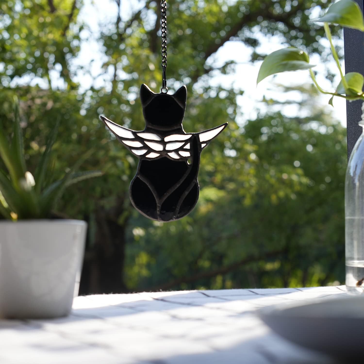 BOXCASA Angel Cat Memorial Gifts Ornaments,Stained Glass Window Hanging Decorations,Angel Wings Black Cat Suncatcher Decor,Cat Lovers Gifts Ornaments,Pet Memorial Sympathy Gifts Decoration image number 3