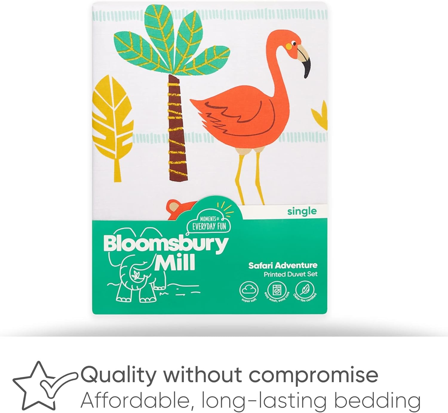 Bloomsbury Mill &ndash; Kids Single Bed Duvet Cover and Pillows Set &ndash; Kids Single Bedding for Boys and Girls &ndash; Safari and Jungle Animals Reversible Kids Duvet Cover and Pillow Case Set &ndash; 135 X 200 Cm image number 3