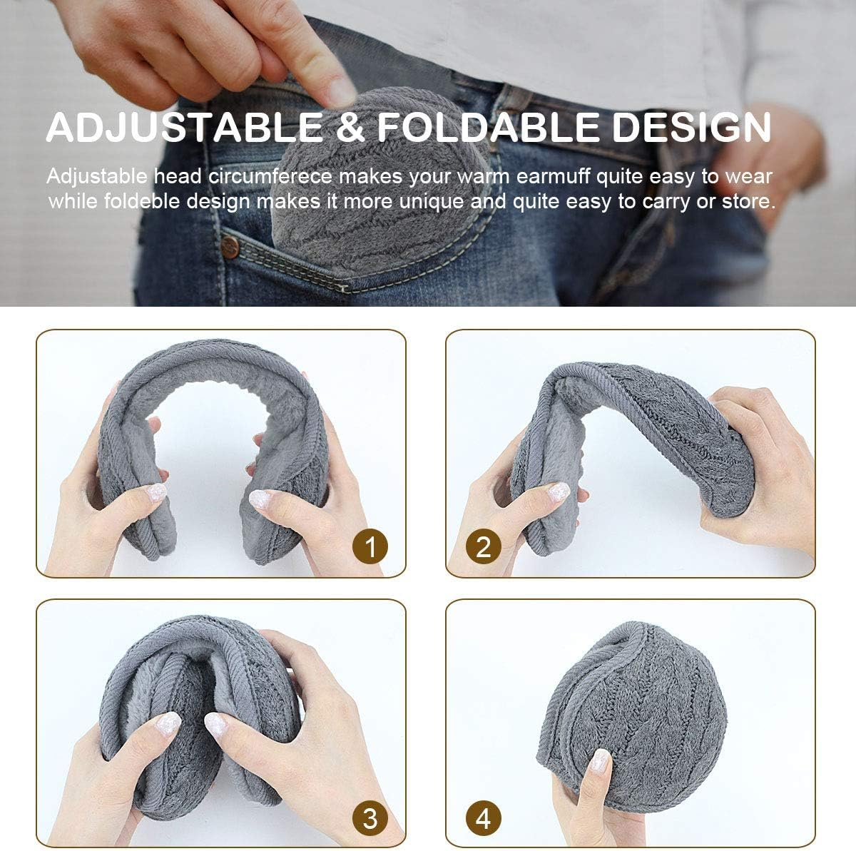 Ear Muffs for Women - Winter Earmuffs Adjustable Classic Ear Muffs Warmer Soft Warm Windproof Plush Outdoor Skiing for Women - Pink image number 3