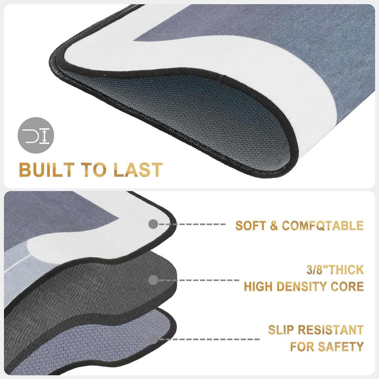 KANGA ROOM Kitchen Rugs and Mats 2PCS Set, Waterproof Non Slip anti Fatigue Kitchen Mat, Cushioned Kitchen Floor Mats for Standing, Kitchen Mats Non Slip, Laundry Rugs, 51X72Cm+51X153Cm, Gray and Blue image number 1