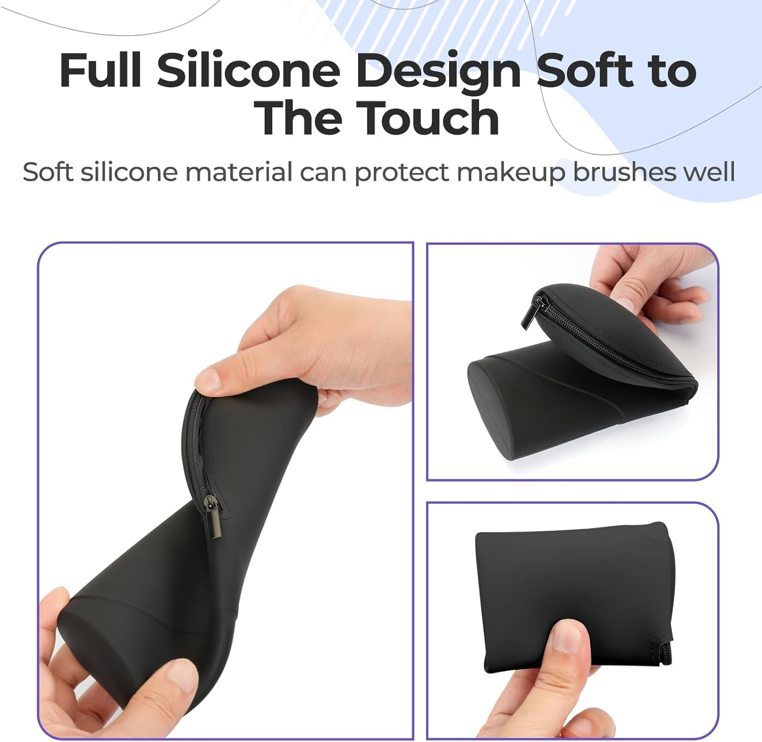 Silicone Makeup Brush Holder, Stand-Up Travel Pouch with Zipper, 1 Piece