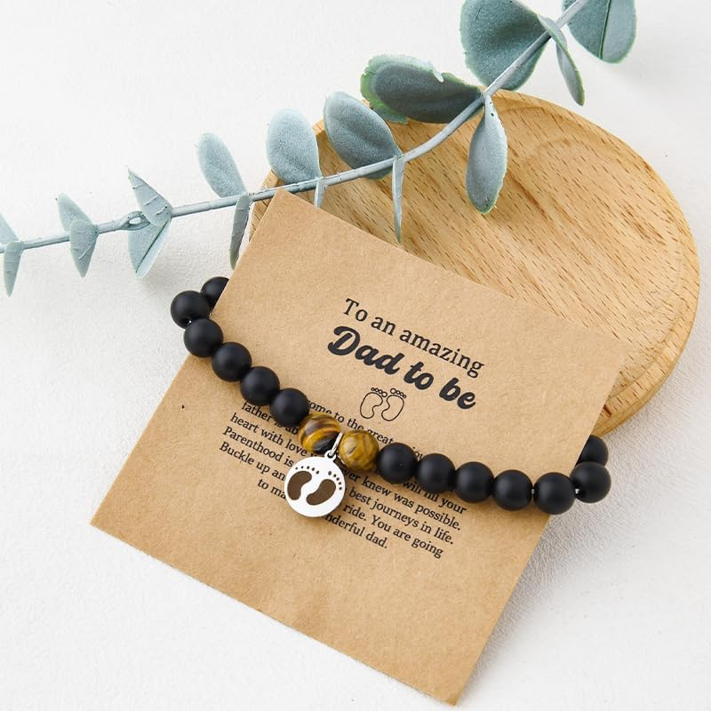 Father Day Gifts for New Dad Birthday Gifts for Dads to Be Gift to Daddy Natural Stone Bracelet with Feet Print Gift - To An Amazing New Dad image number 2