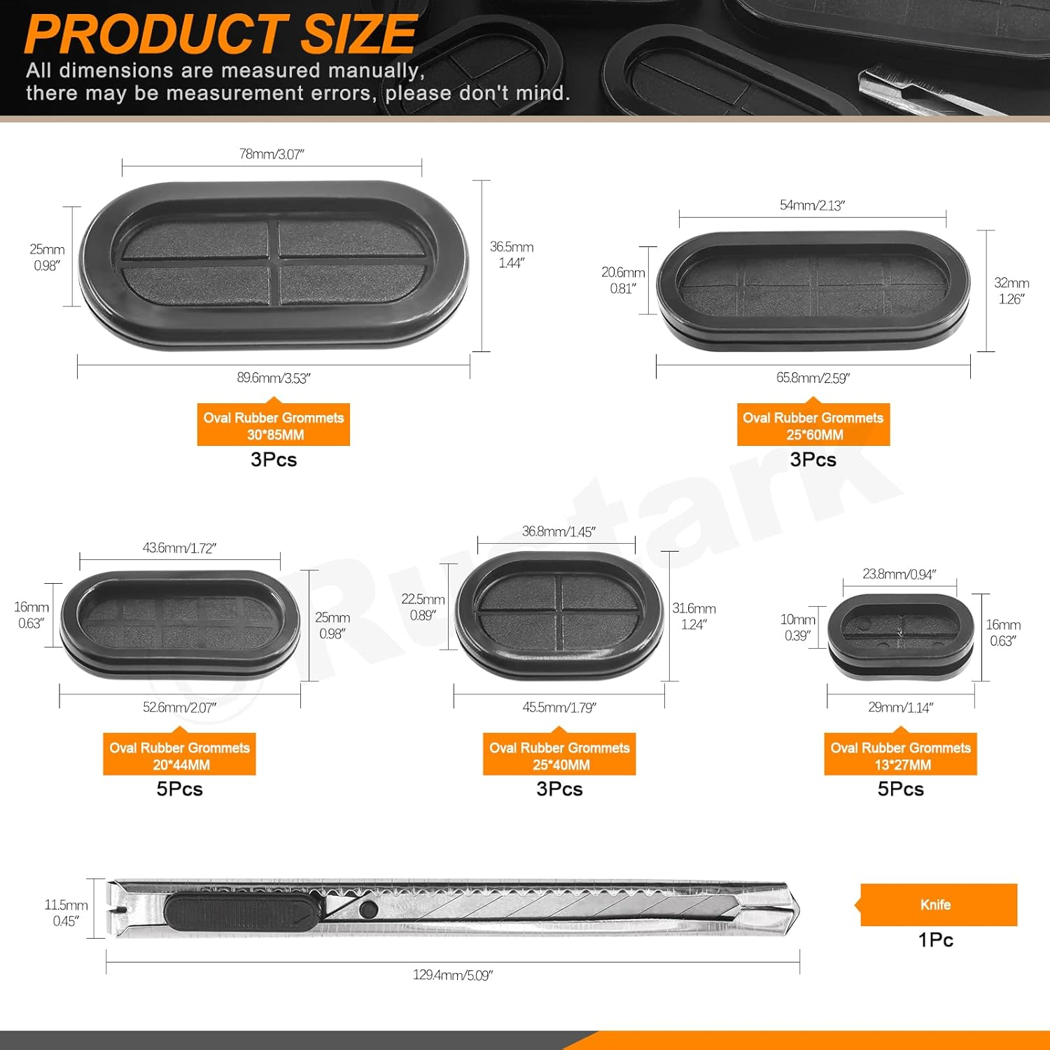 Closed Rubber Grommet Assortment Kit Double Sided Rubber Grommets Hole Plug for Wire Protection Electrical Appliance Cable Drill Hole Firewall (Black, 20Pcs Oval Grommet Kit) image number 2