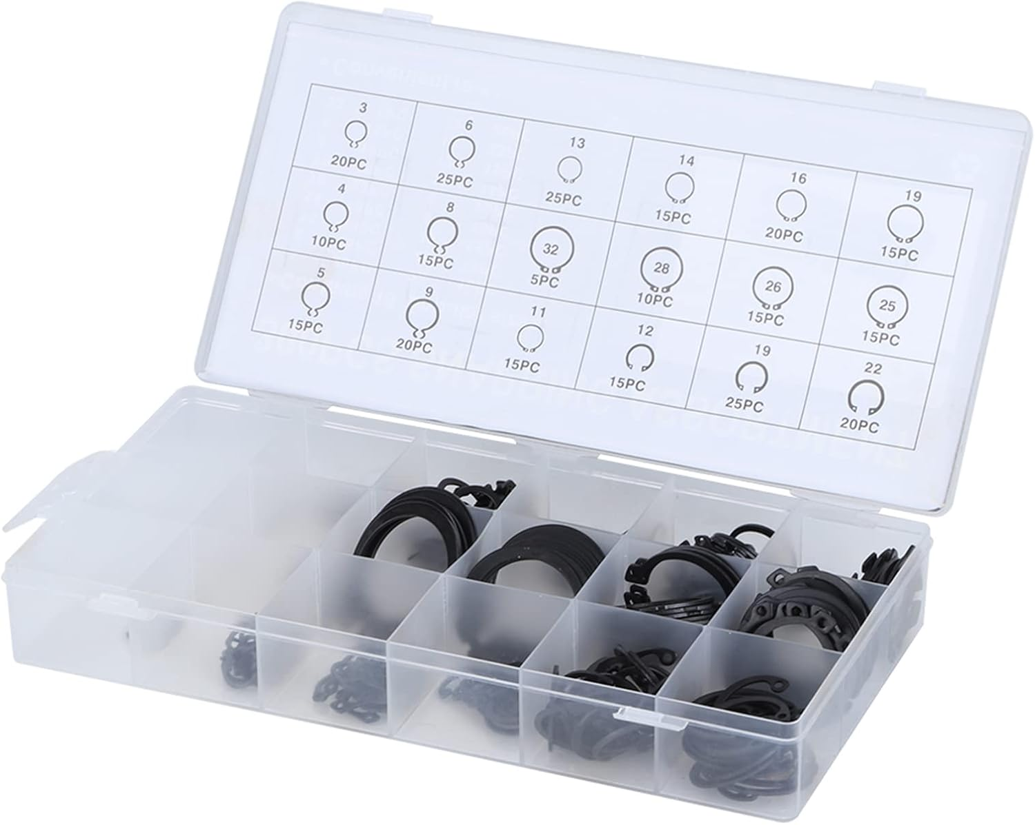 300Pcs 2-32Mm E Snap Retaining Ring Assortment Set, External Circlip Kit for Bearings, Gears, Pulleys with Plastic Storage Case image number 5