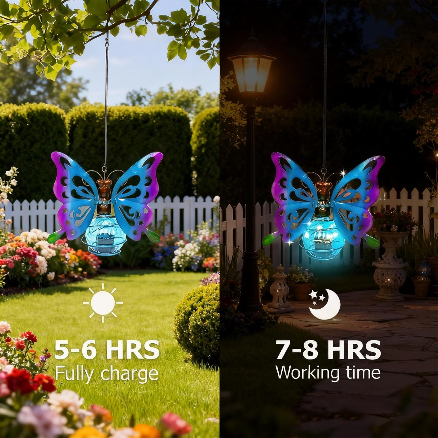 UOY Solar Lights for Outdoor Garden Decoration Outdoor Solar Glass, Butterfly Solar Glass, Waterproof Garden Light, Hanging Light Decoration, Solar Lanterns for Outdoor Garden, Solar Lantern For image number 4