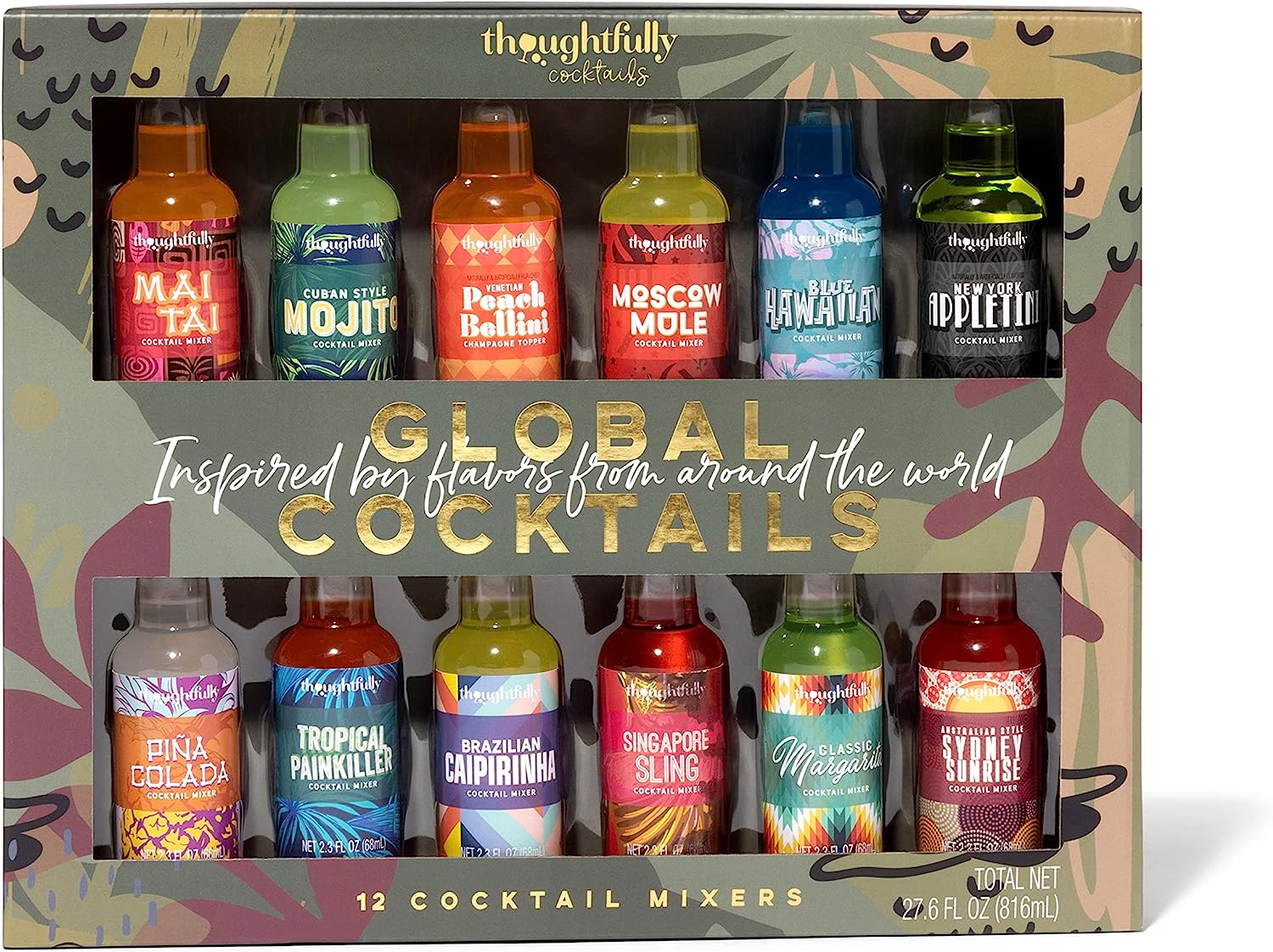 Thoughtfully Cocktails, Global Cocktail Mixers, Flavours Include Classic Margarita, Cuban Style Mojito, New York Appletini, Pina Colada, Blue Hawaiian, and More Set of 12 (Contains NO Alcohol) image number 1