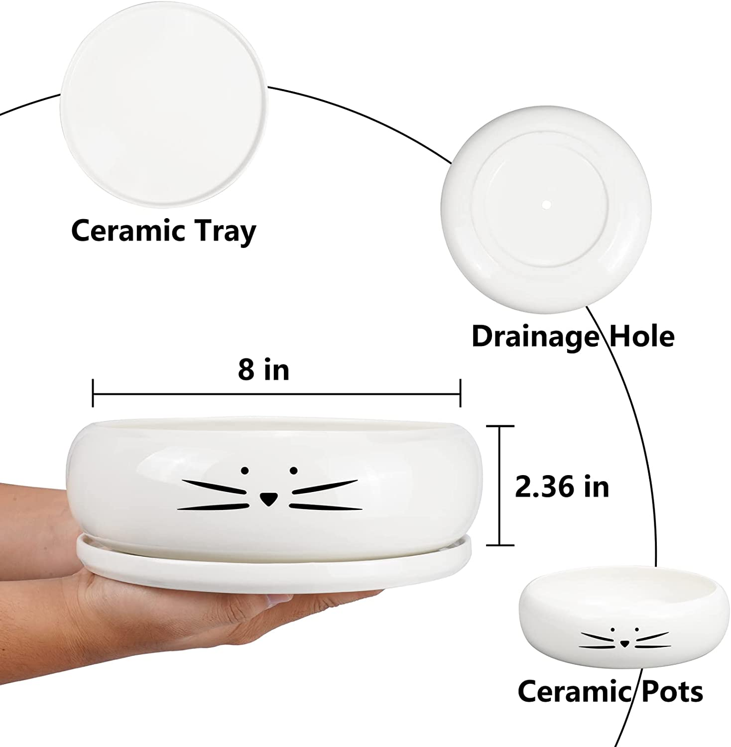 Koolkatkoo 8 Inch Large Cute Cat Ceramic Succulent Planter Pots with Removable Saucer Unique Porcelain Cactus Planters Decorative Flower Pot for Cat Lovers White image number 1