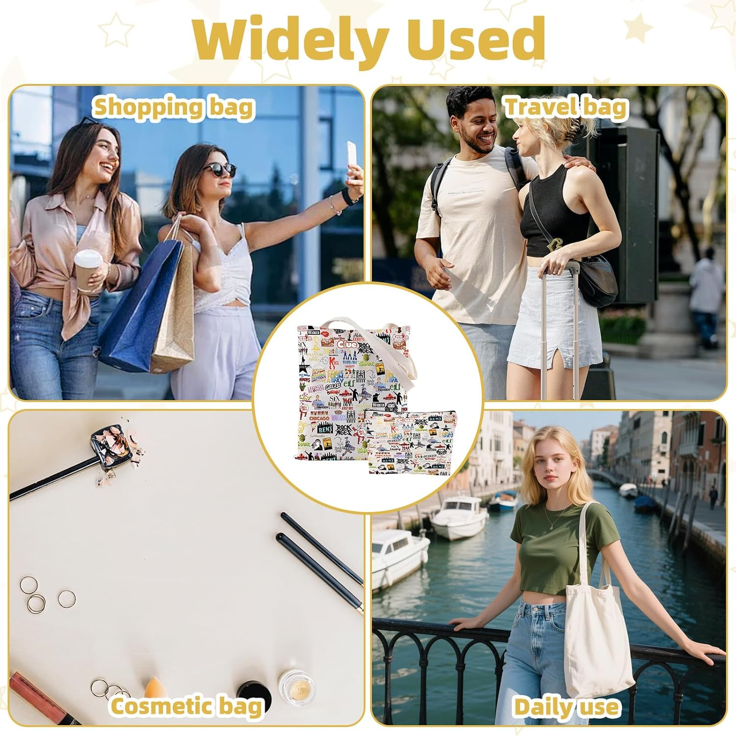 Onperpoe Theatre Tote Bag and Makeup Bag, Broadway Musical Theatre Gifts, Reusable Musical Bags Musicals Theater Lover Gifts