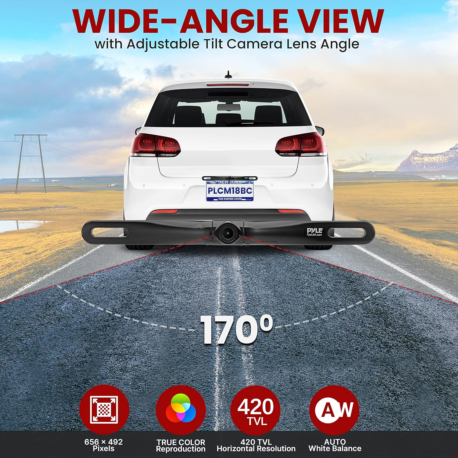 Pyle PLCM18BC License Plate Mount Rear View Backup Parking Reverse Camera, Built-In Distance Scale Lines, Night Vision Waterproof Cam, Zinc Black Chrome - Chrome image number 6