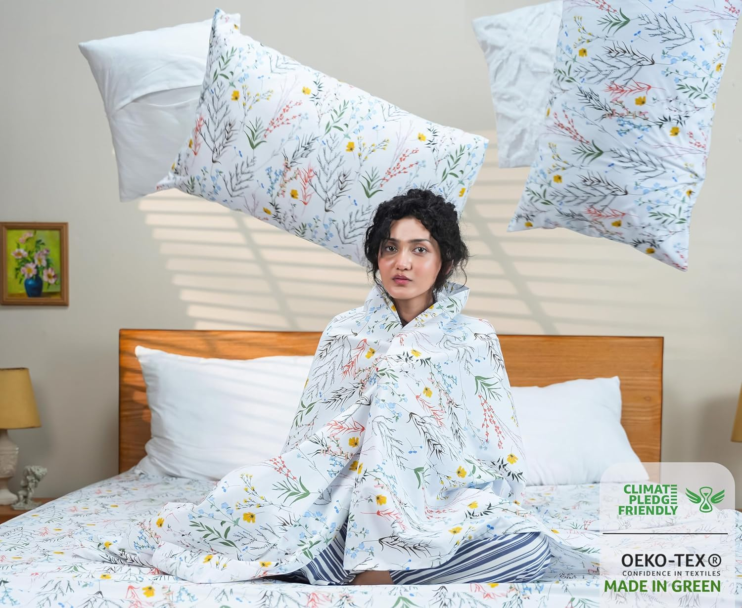 RUVANTI 100% Cotton King Size Sheets Set, 4 Pieces, Soft & Breathable Percale Weave Bedding, Deep Pocket 16", Hotel Standard, Crisp Cool Feel, Durable, Perfect Floral Bed Sheet, Aroma image number 3