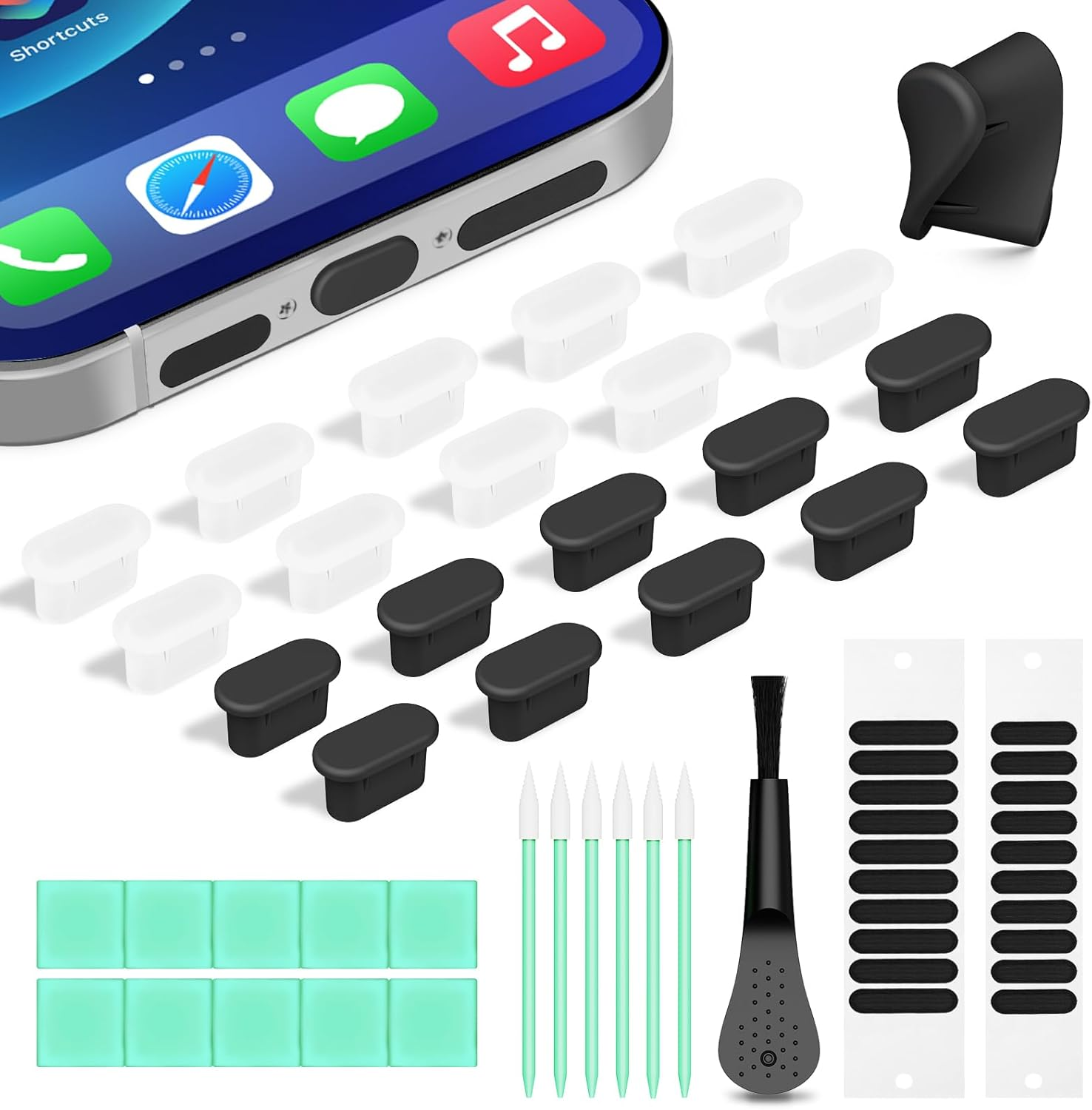 Silicone USB C Dust Plug with Phone Speaker Cover,5-In-1 31 Pack Charging Port Cover Cleaning Kit,Type C anti Dust Plug for Iphone 15/16/17/Samsung Galaxy/One Plus/Google Pixel/All USB C-Port Devices