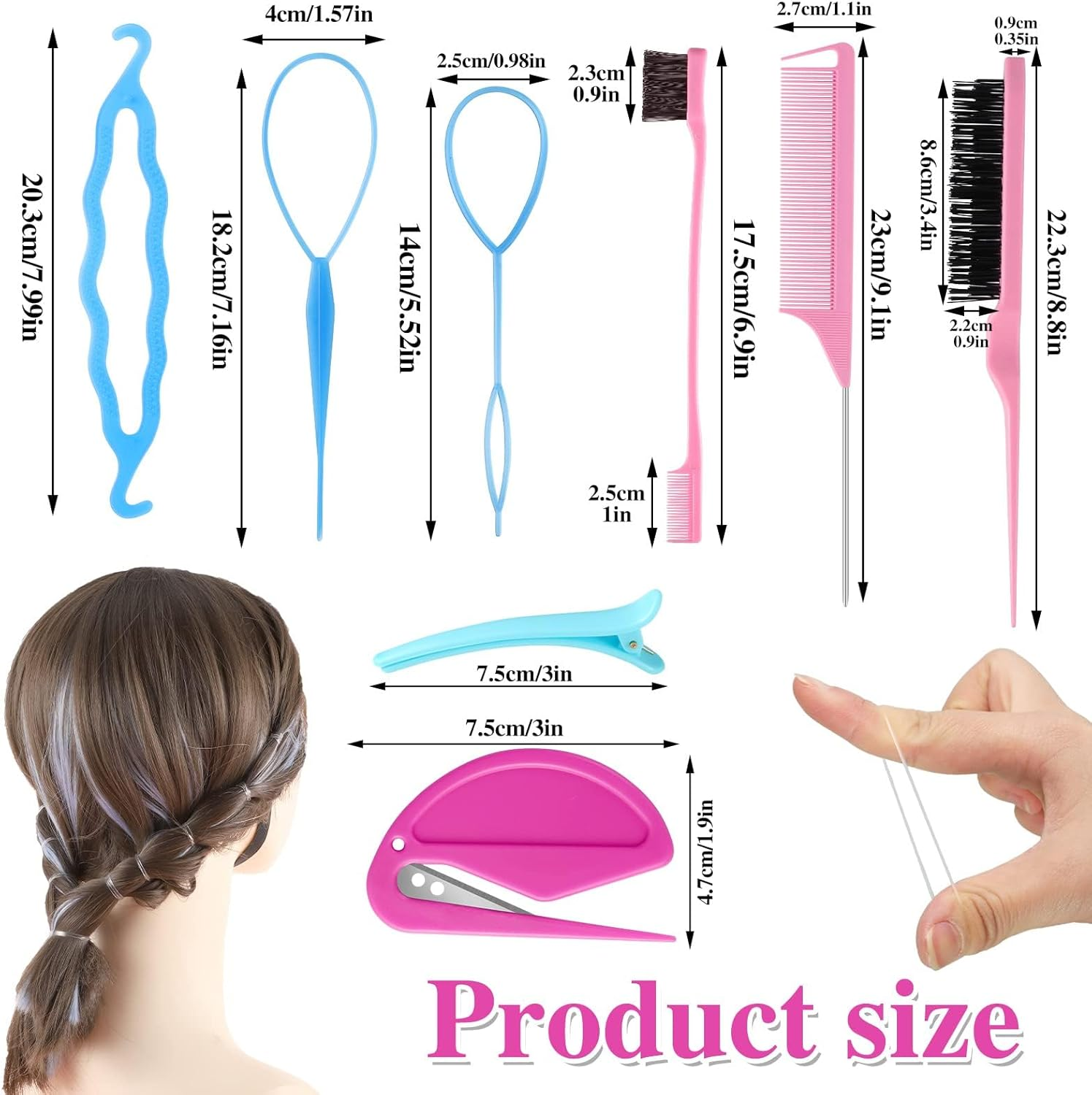 PAOFUFUI 1000Pcs Elastic Clear Hair Bands, Rubber Band Cutter, Topsy Tail Styling Tools, Girls' Christmas Accessories Gift Set (Clear) image number 1