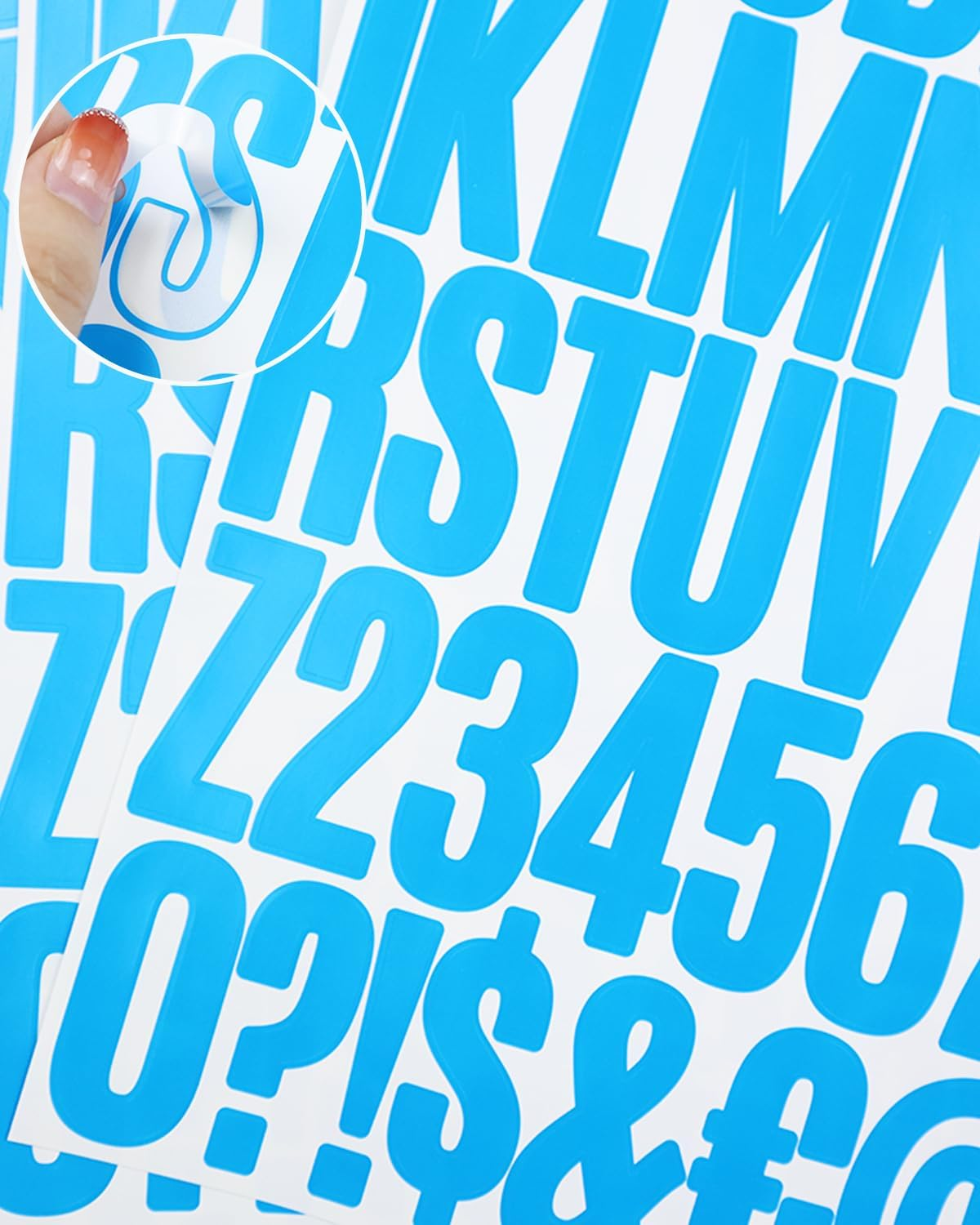 2 Inch Sticky Vinyl Letter Number Stickers, 4 Sheets Self Adhesive Stick on Alphabet Symbol Sticker for Scrapbook, Bottle Decor - Light Blue - Candy Colours image number 6