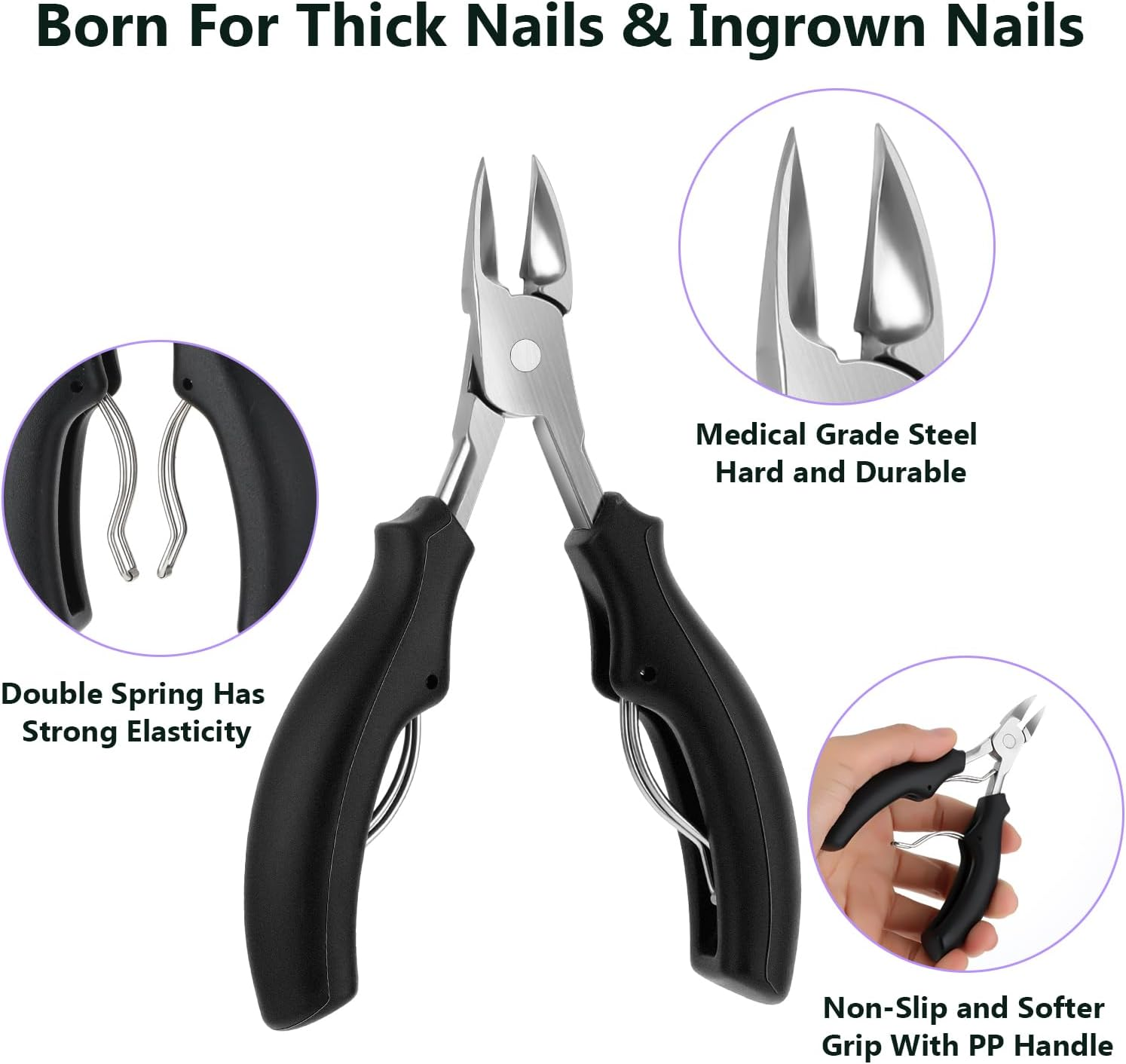 GEEHUA Toenail Clippers, Large Ingrown Toenail Removal Kit Pedicure Tools with Stainless Steel Sharp Curved Podiatrist Remover Professional Thick Toe Premium Nail Clippers for Men Seniors image number 6