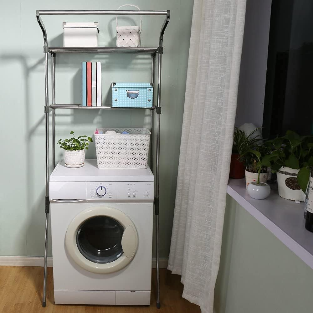 Baoyouni Bathroom Space Saver over the Toilet Storage Rack Shelf above Washing Machine Standing Organizer 2-Tier 26.77 W X 19.48 D X 68.11 H Inches, Grey image number 6