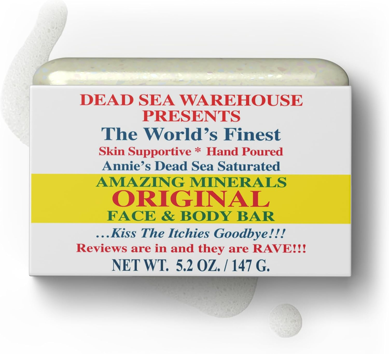 Dead Sea Warehouse - Amazing Minerals Original Face & Body Bar, Dead Sea Salt Cleansing Bar, Handmade in the USA, Mineral Cleanser, Skincare for Clearer Skin, Vegan, Unscented (5.2 Oz) image number 2