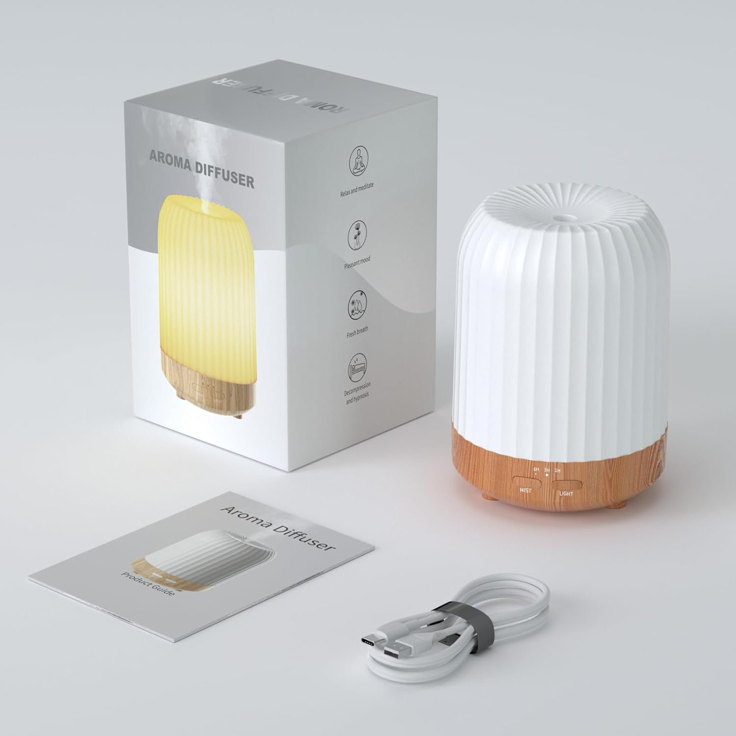 Essential Oil Diffuser for Bedroom, Quiet Humidifiers for Home, Ultrasonic 250ML Small Aromatherapy Diffuser, 7 LED Color Safety Auto-Off Timer, for Large Baby Bedroom, Hotel, Plant, Wood image number 4