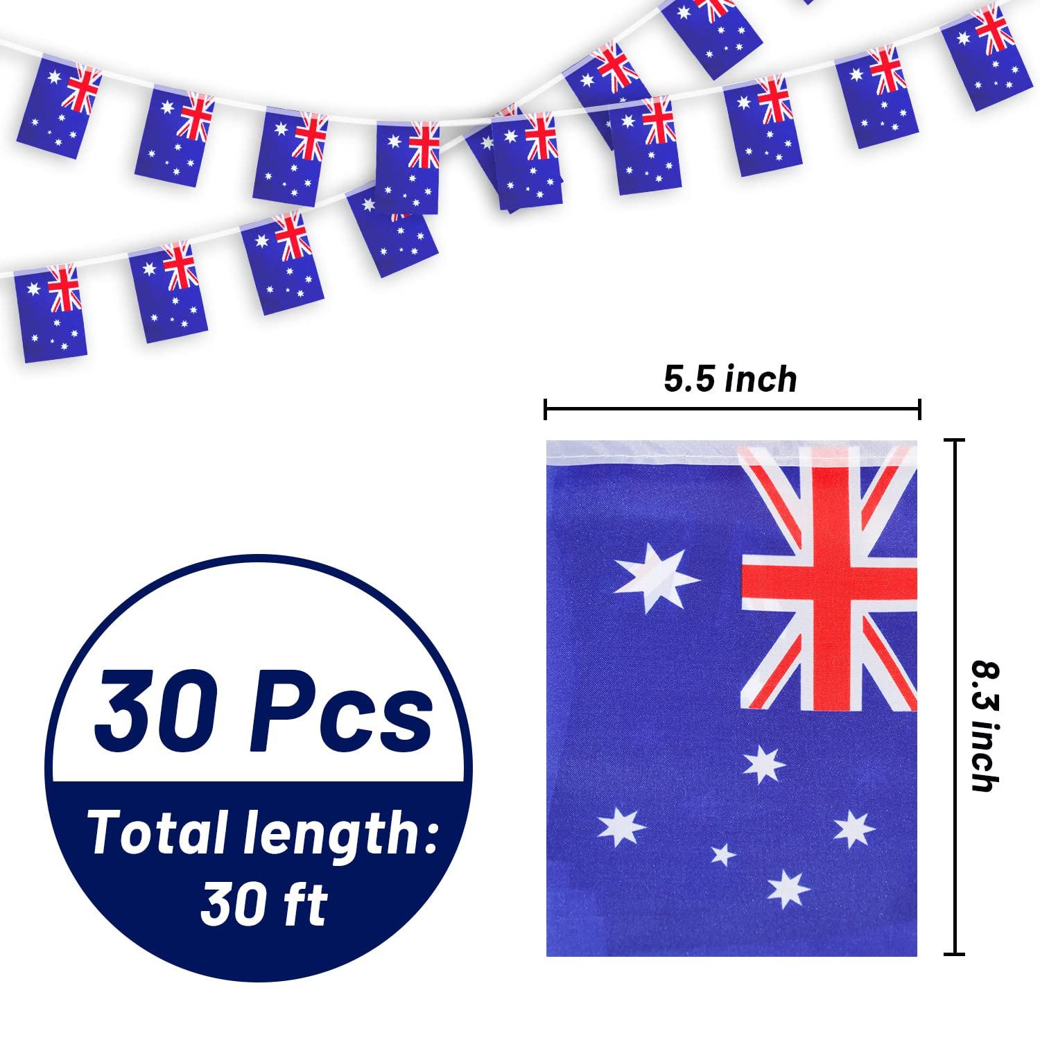 30 Pcs Australian Flag Bunting Australia Flags, 30FT Polyester Australian Party Decorations Outdoor Indoor Australia Bunting Decorations Party Bunting, Australia Day Party Decoration Banner image number 1