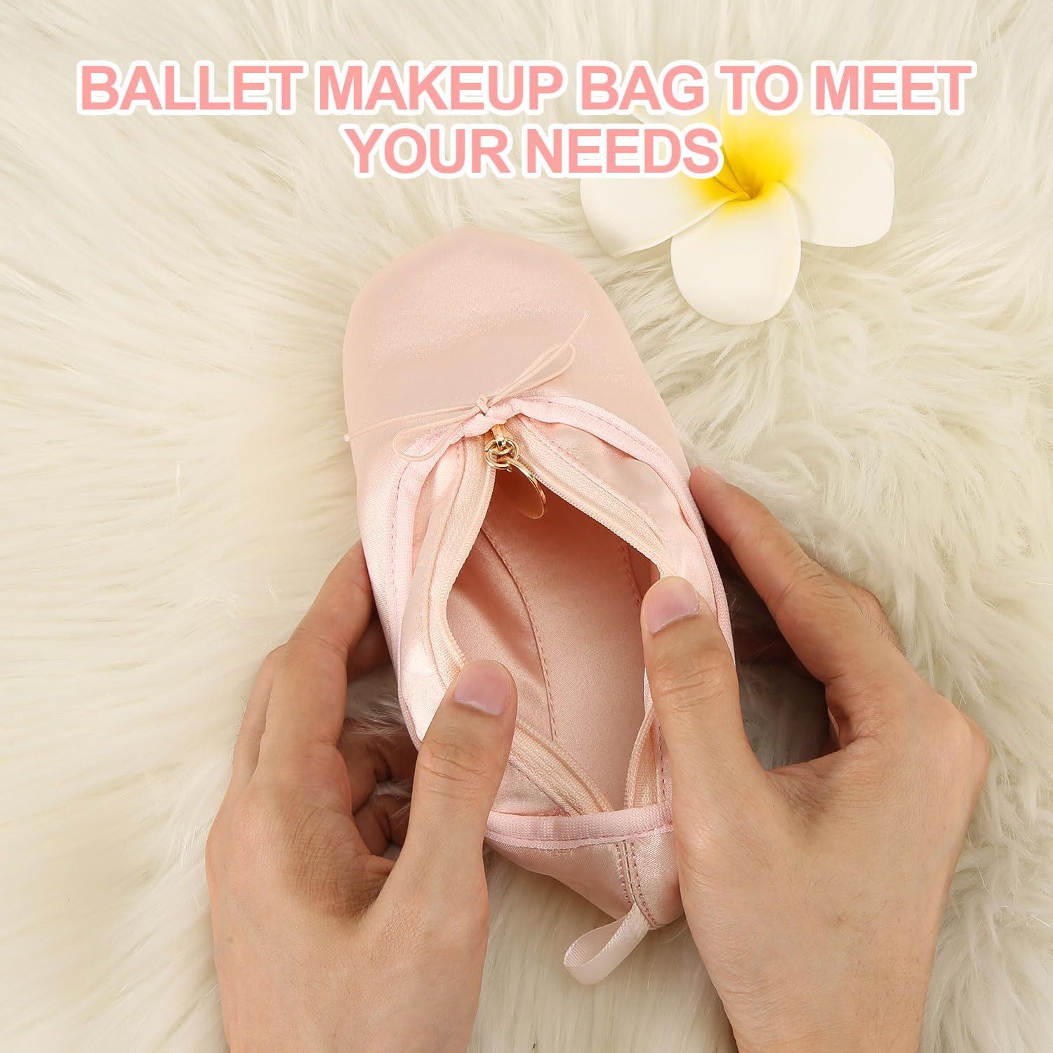 PEUTIER Ballet Shoe Makeup Bag, Pink Ballet Slipper Bag Dancer Cosmetic Bag Portable Ballet Pointe Shoe Makeup Pouch Organizer for Woman Girl Dancers Travel Gifts, Pink, M