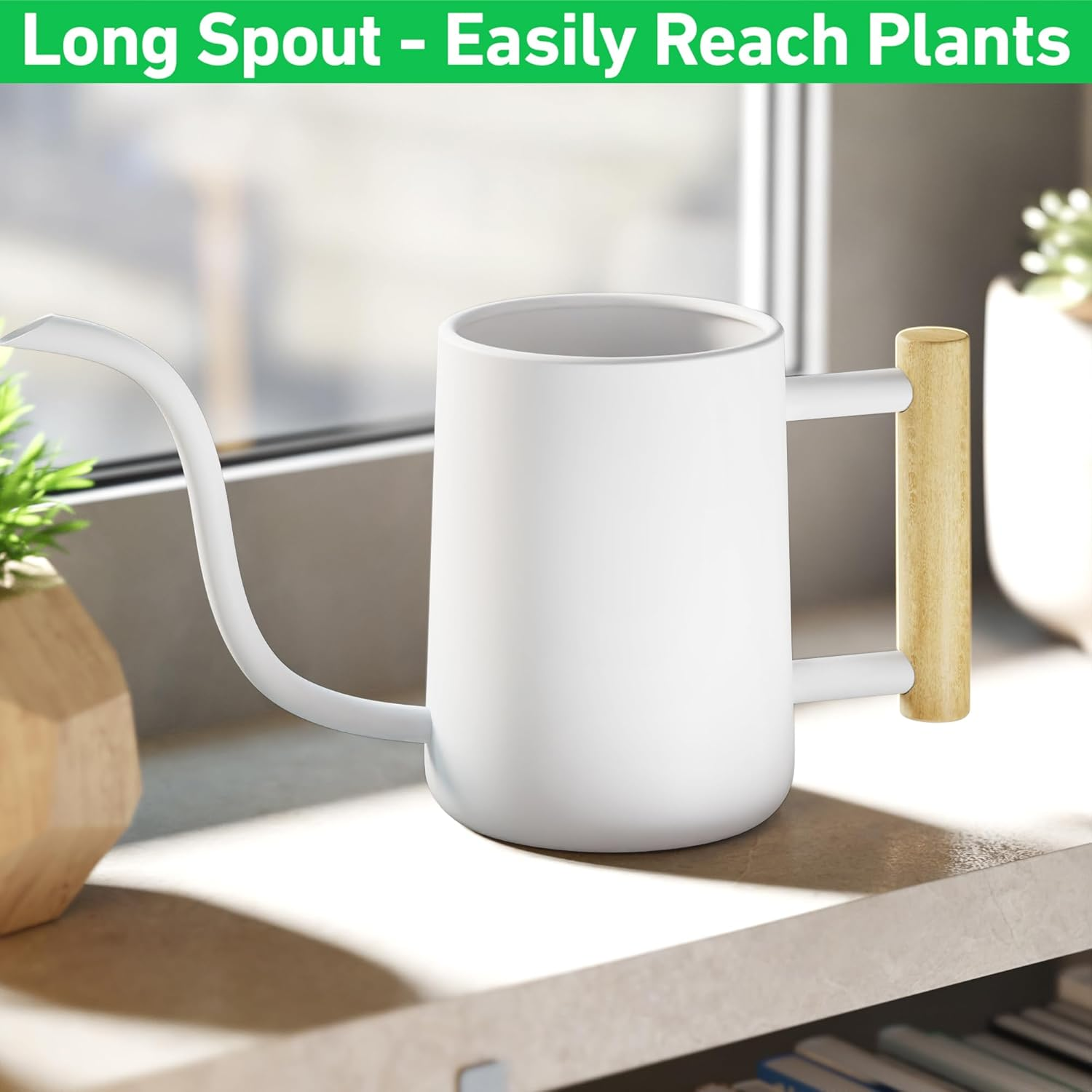 Indoor Watering Can with Long Spout - 35Oz White Watering Can for Indoor Plants - Cute Watering Can Indoor - Small Watering Can for Indoor Plants - Indoor Plant Watering Can - Houseplant Watering Can image number 1